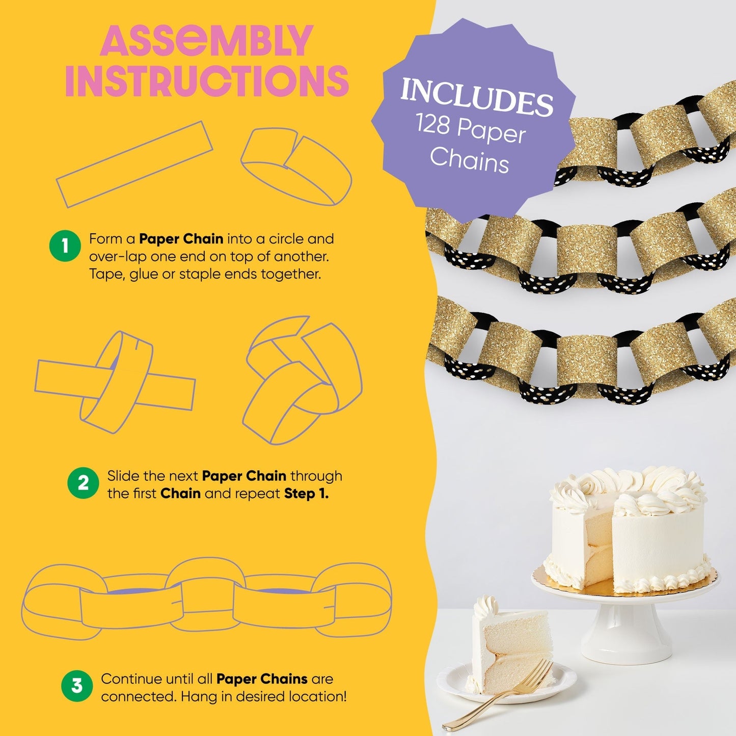 Adult Happy Birthday DIY Paper Chains - 128 Pc