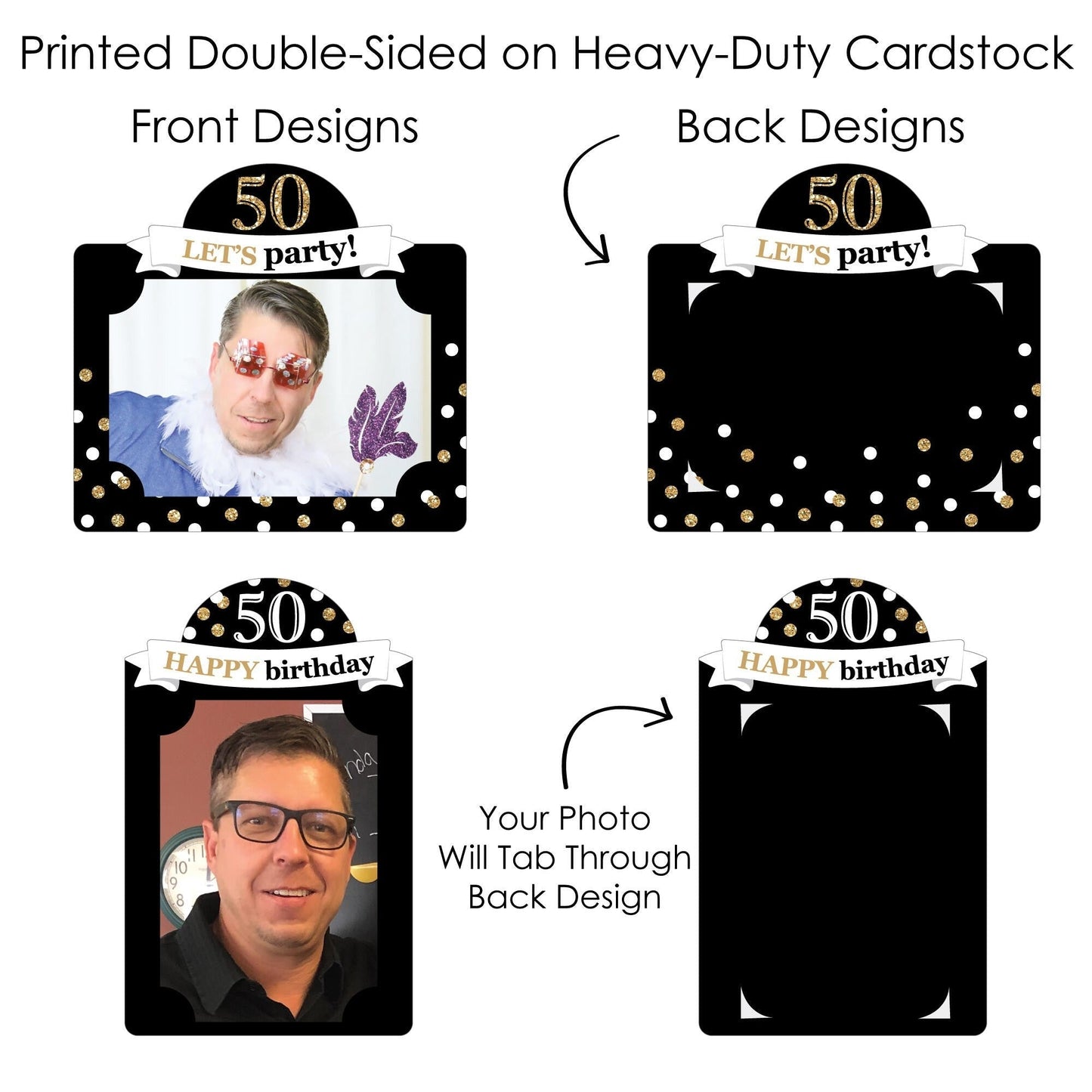 Adult 50th Birthday - Gold - Birthday Party Picture Centerpiece Sticks - Photo Table Toppers - 15 Pieces