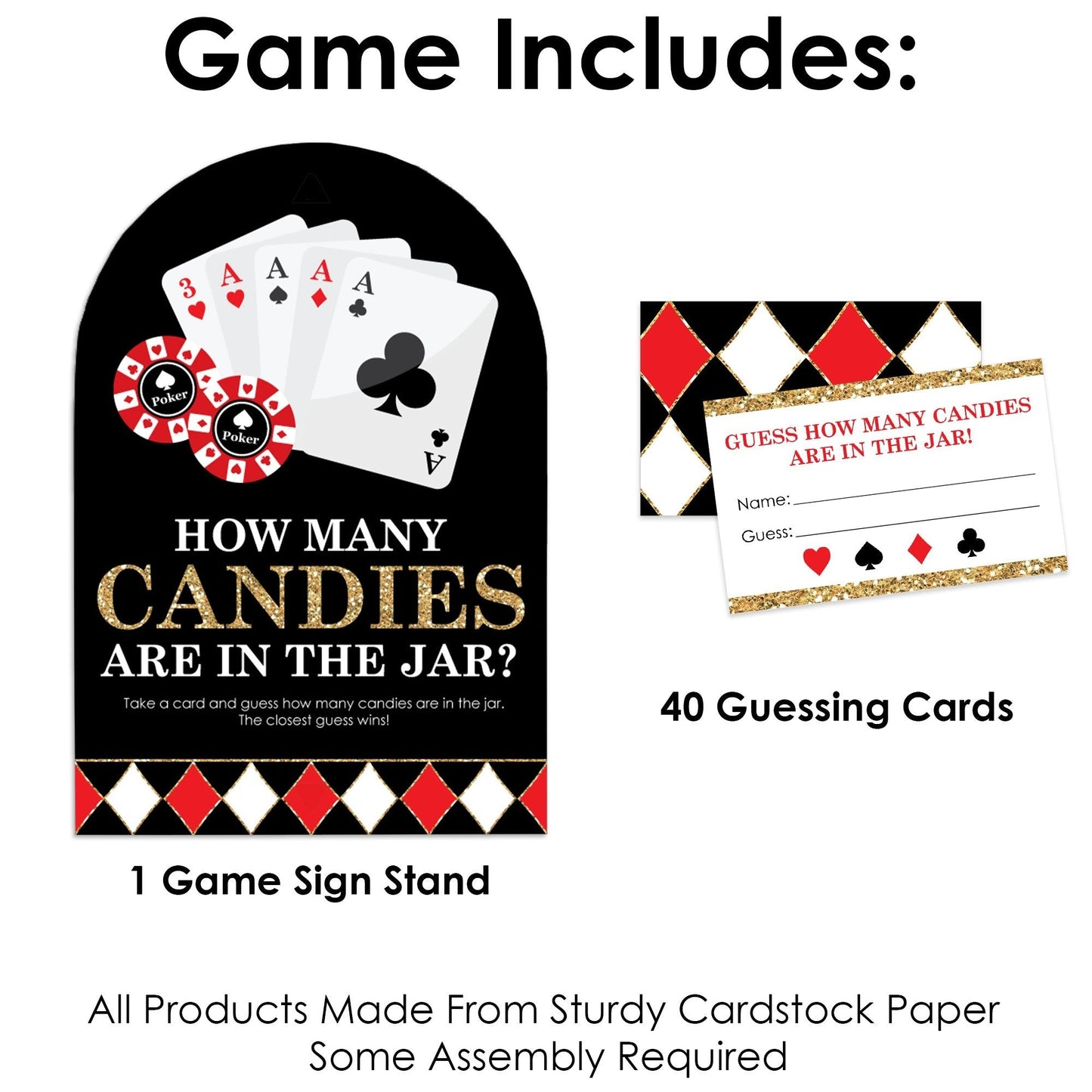 Las Vegas - How Many Candies Casino Party Game - 1 Stand and 40 Cards - Candy Guessing Game