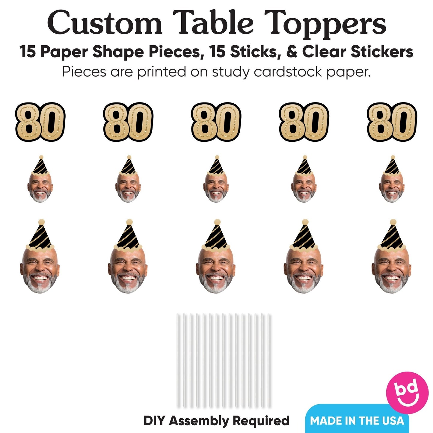 Custom Photo 80th Birthday Table Toppers - 15 Ct