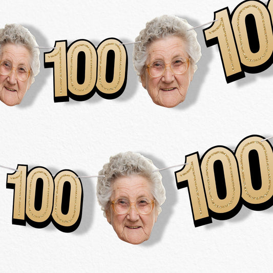 Custom Face 100th Birthday Garland Banner