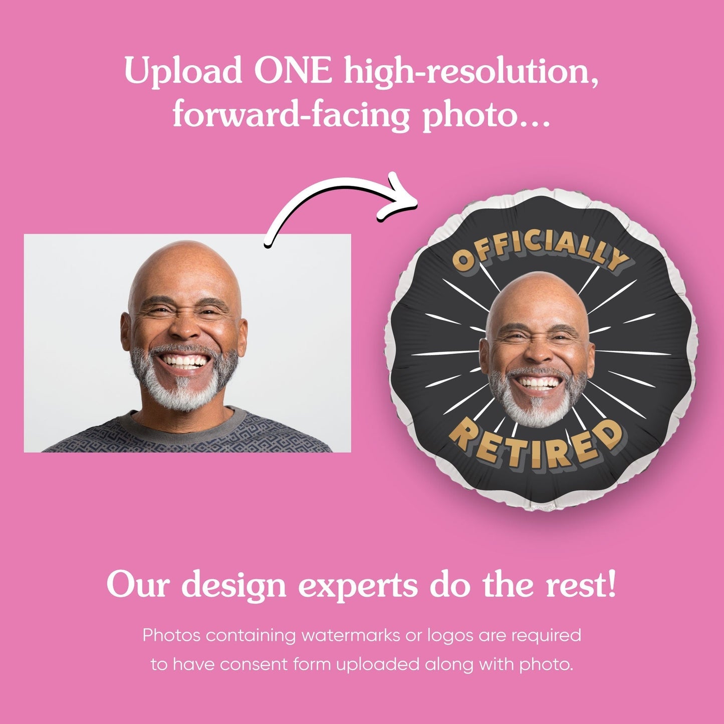 Custom Face Balloon - Retirement - Double Sided - 1 Ct