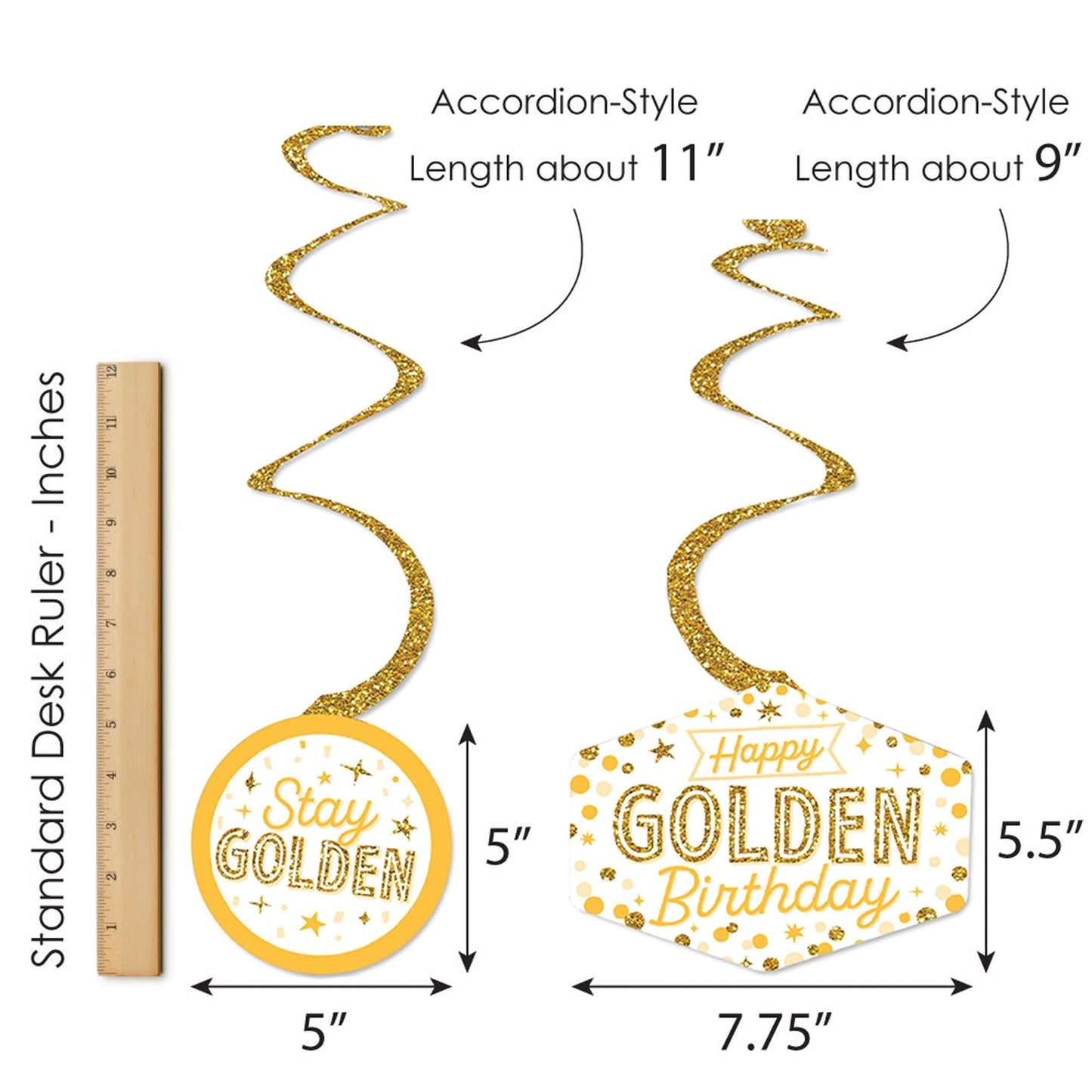 Golden Birthday - Happy Birthday Party Hanging Decor - Party Decoration Swirls - Set of 40