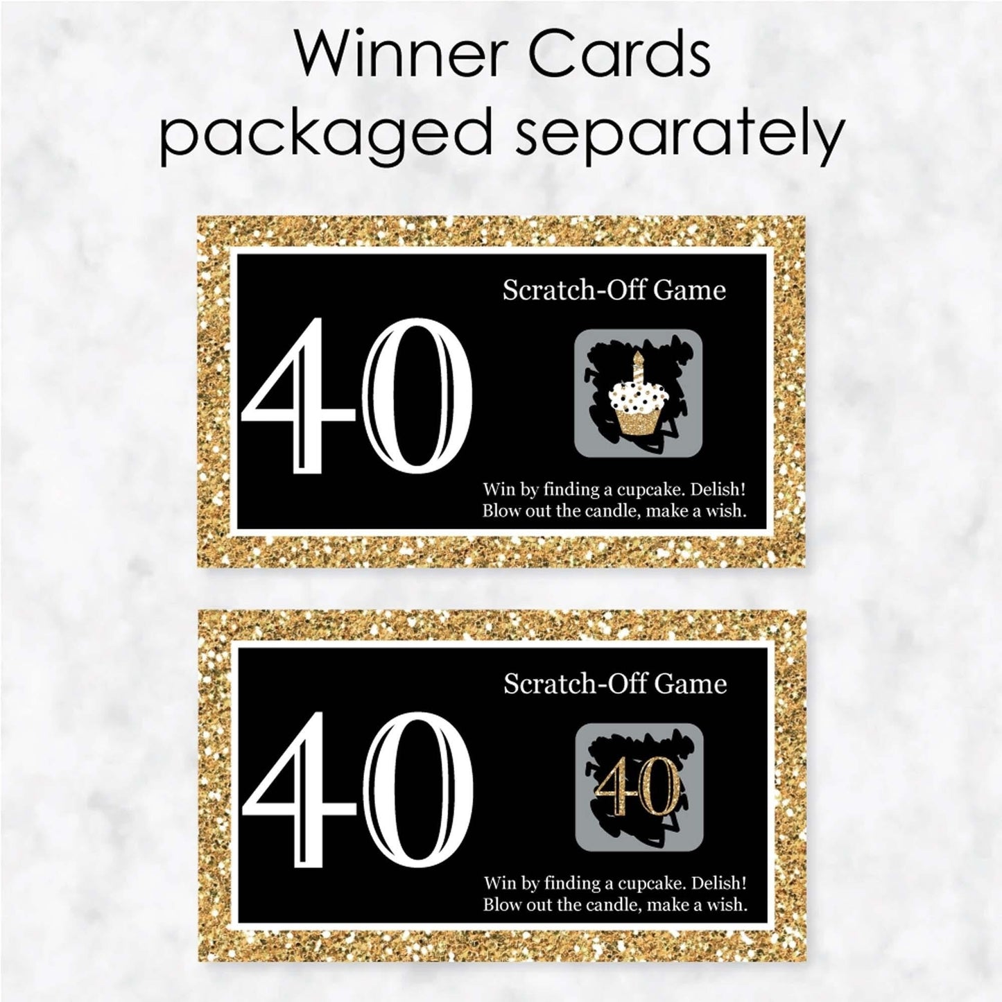 Adult 40th Birthday - Gold - Birthday Party Game Scratch Off Cards - 22 ct