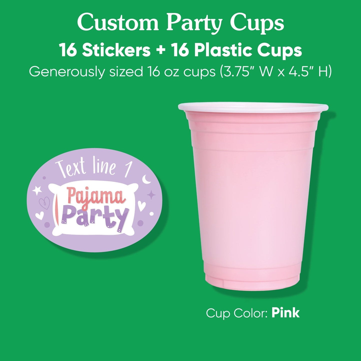 Custom Text Party Cups - Pajama Party - 16 Ct