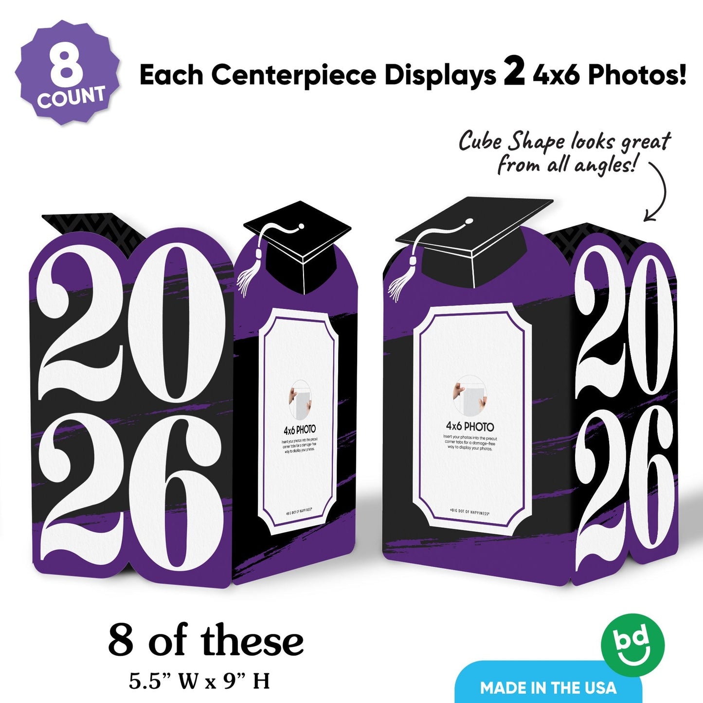 Purple Graduation Photo Centerpieces - 8 Ct
