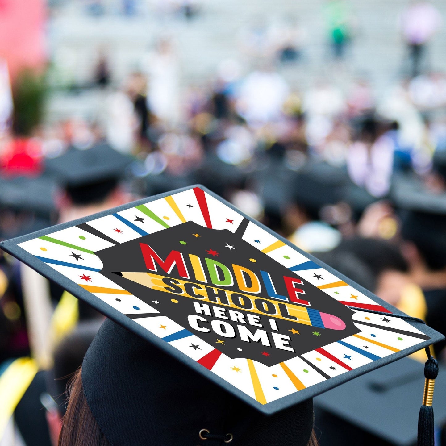 Middle School Here I Come - Elementary Graduation Cap Decorations Kit - Grad Cap Cover