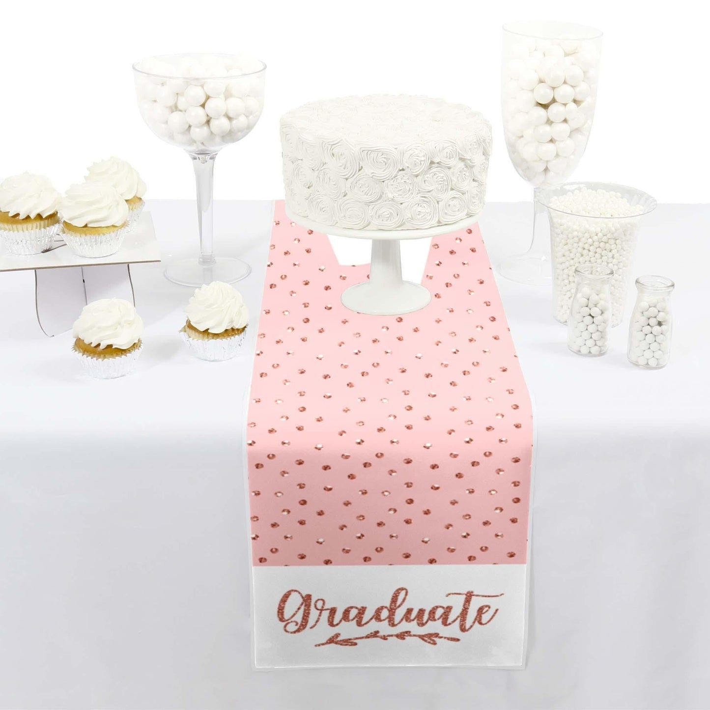 Rose Gold Grad - Petite Graduation Party Paper Table Runner - 12" x 60"