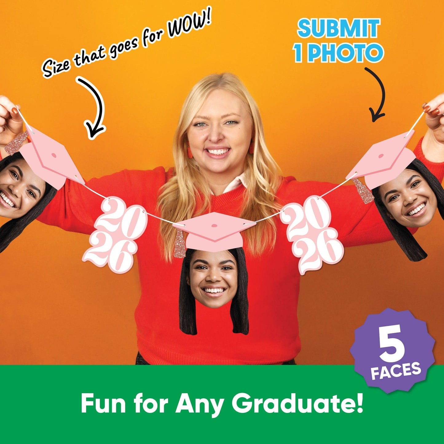 Custom Face Pink Graduation Garland Banner