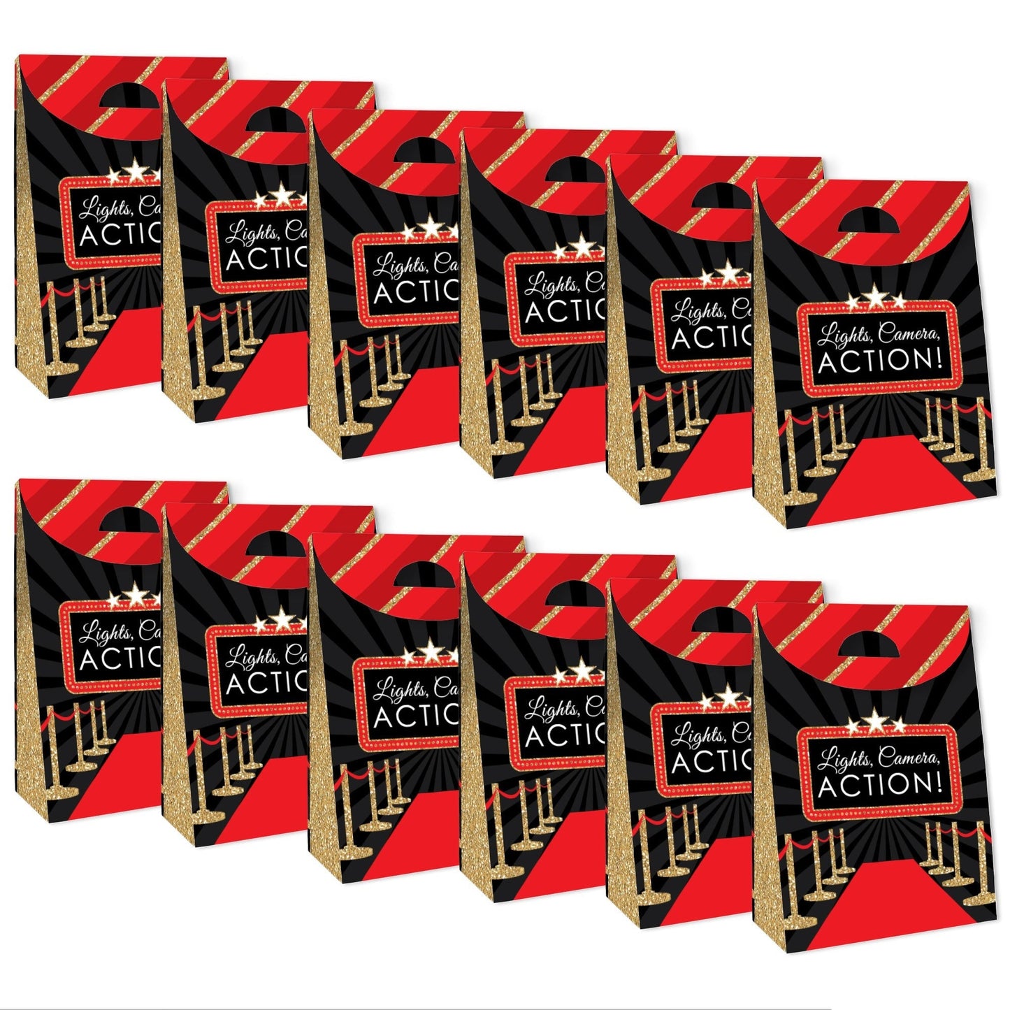 Red Carpet - Movie Night Gift Favor Bags - Party Goodie Boxes - Set of 12