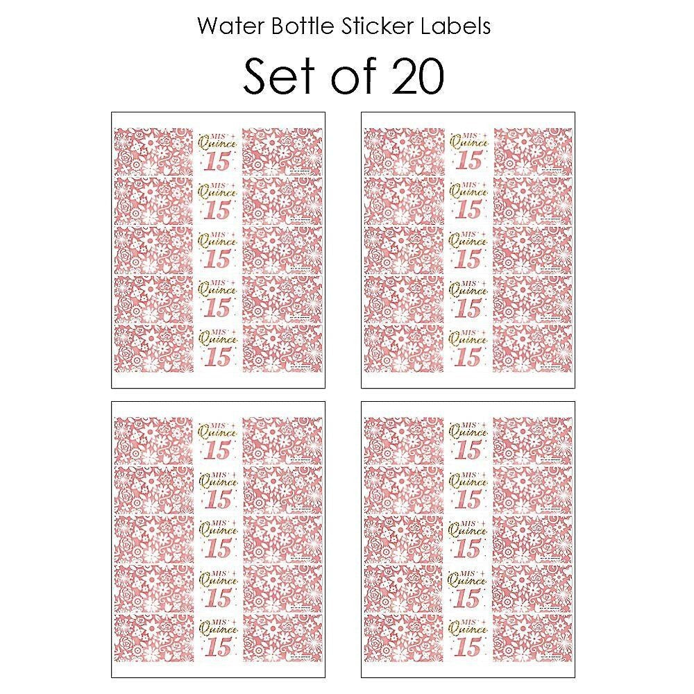 Mis Quince Anos - Quinceanera Sweet 15 Birthday Party Water Bottle Sticker Labels - Set of 20