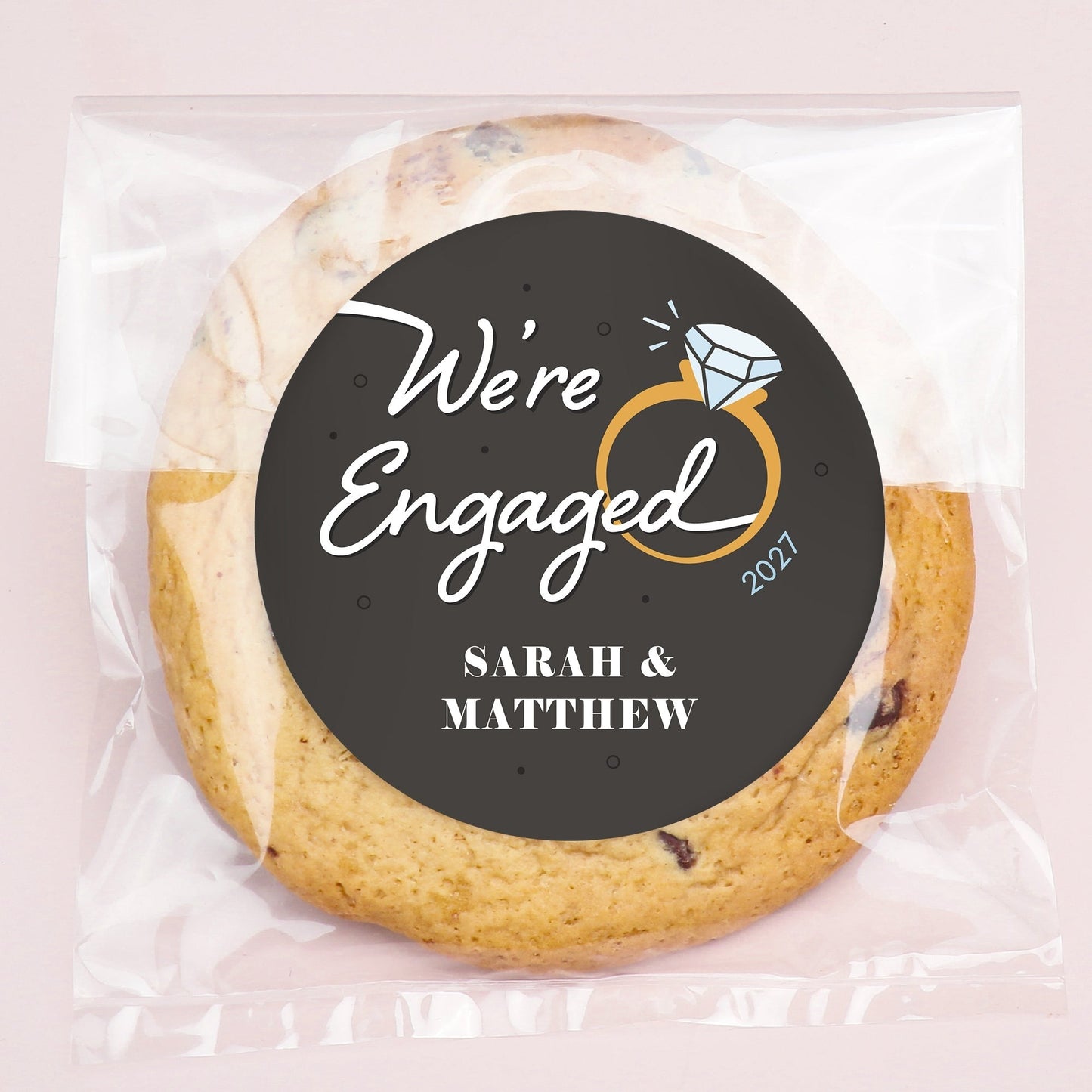 Custom Text Stickers & Clear Cookie Bags - Just Engaged