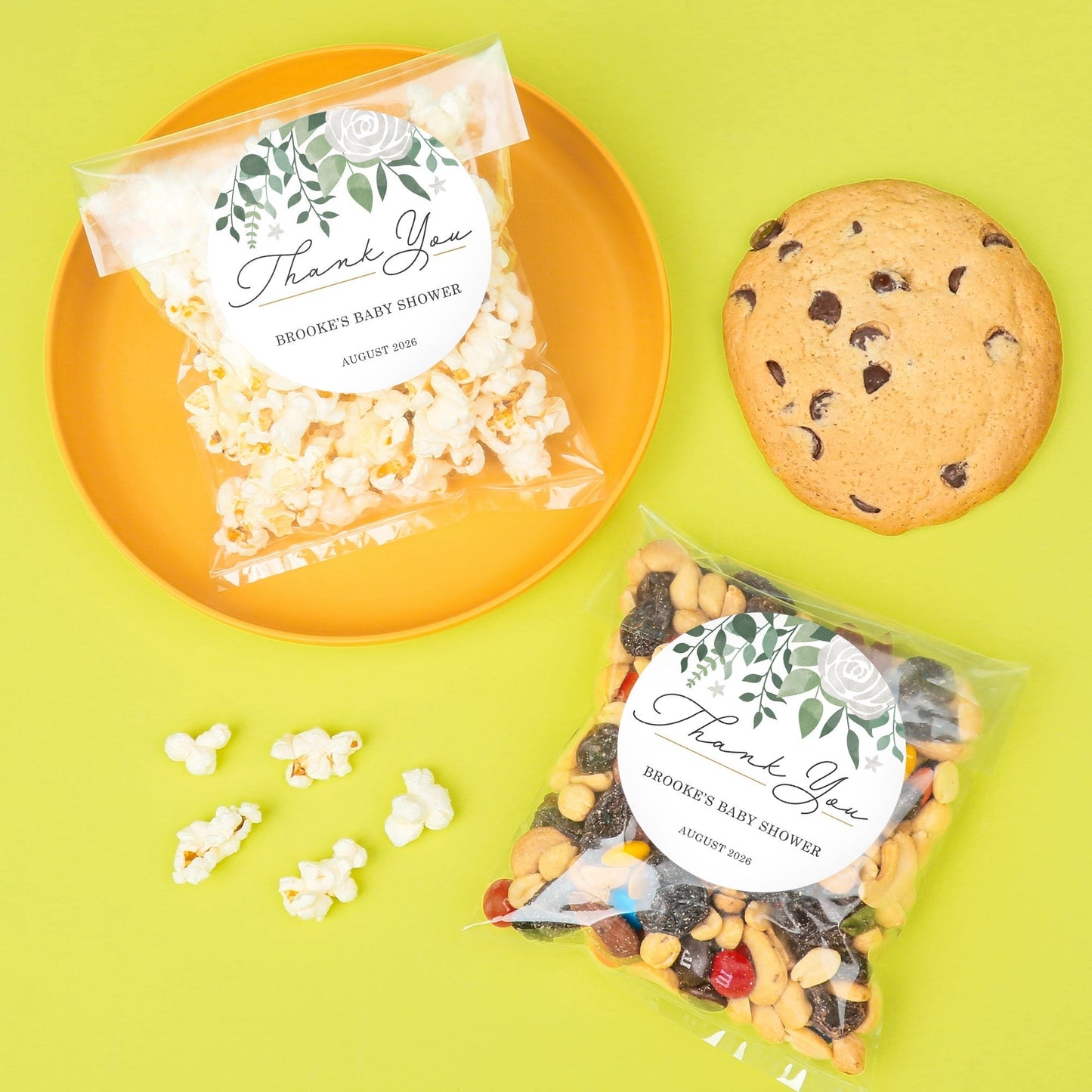Custom Text Stickers & Clear Cookie Bags - Boho Botanical