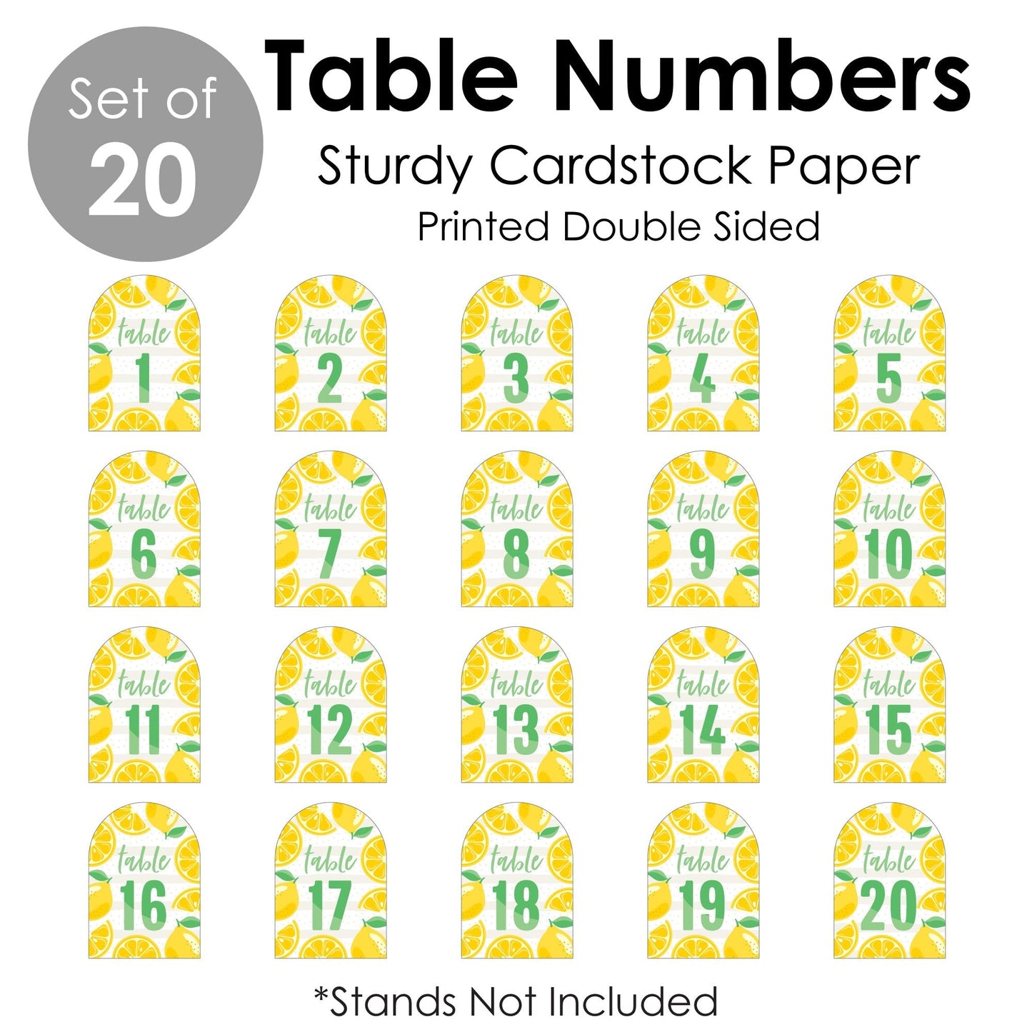 So Fresh - Lemon - Citrus Lemonade Party Double-Sided 5 x 7 inches Cards - Table Numbers - 1-20