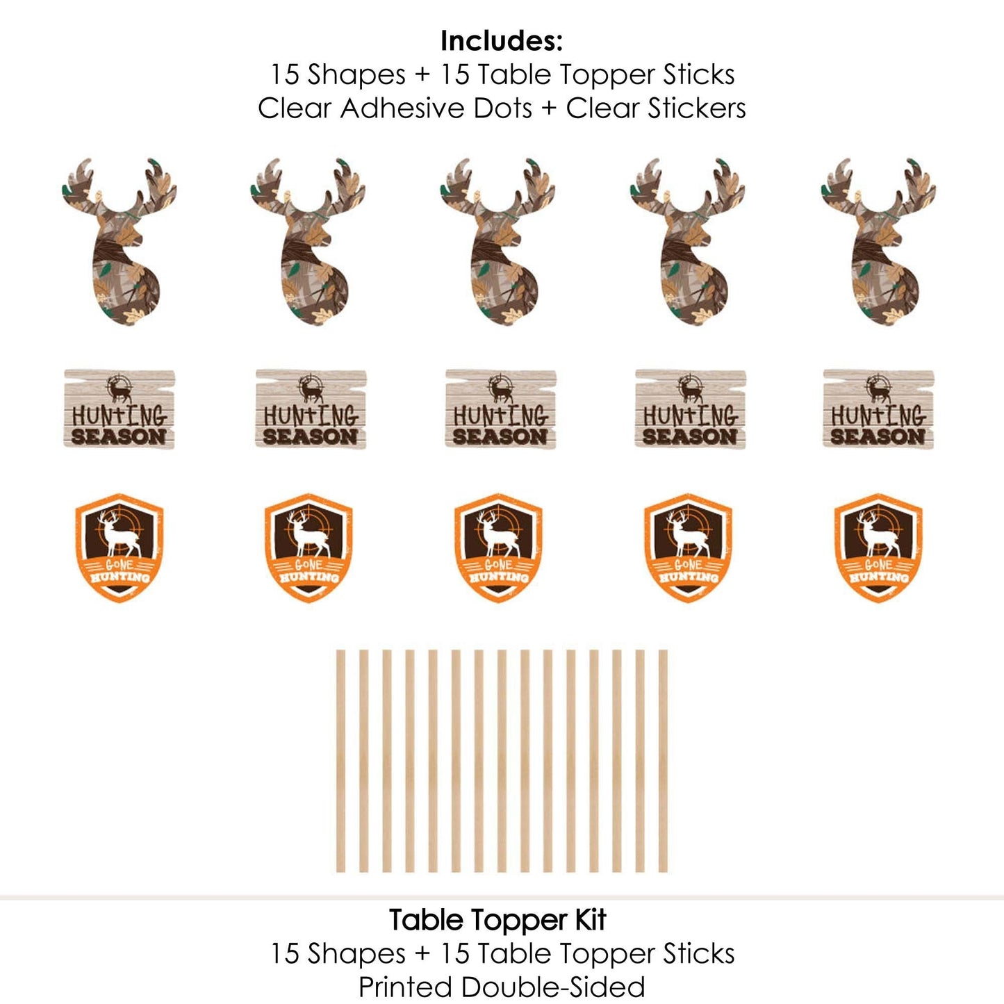 Gone Hunting - Deer Hunting Camo Party Centerpiece Sticks - Table Toppers - Set of 15