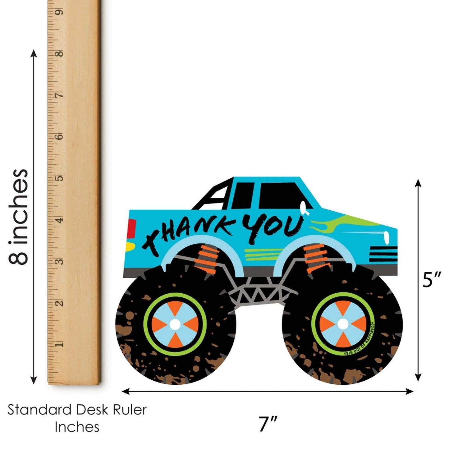 Smash and Crash - Monster Truck - Shaped Thank You Cards - Boy Birthday Party Thank You Note Cards with Envelopes - Set of 12