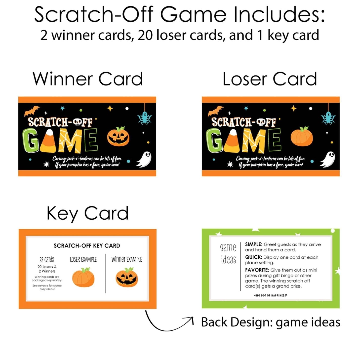 Jack-O'-Lantern Halloween - Halloween Party Game Scratch Off Cards - 22 Count