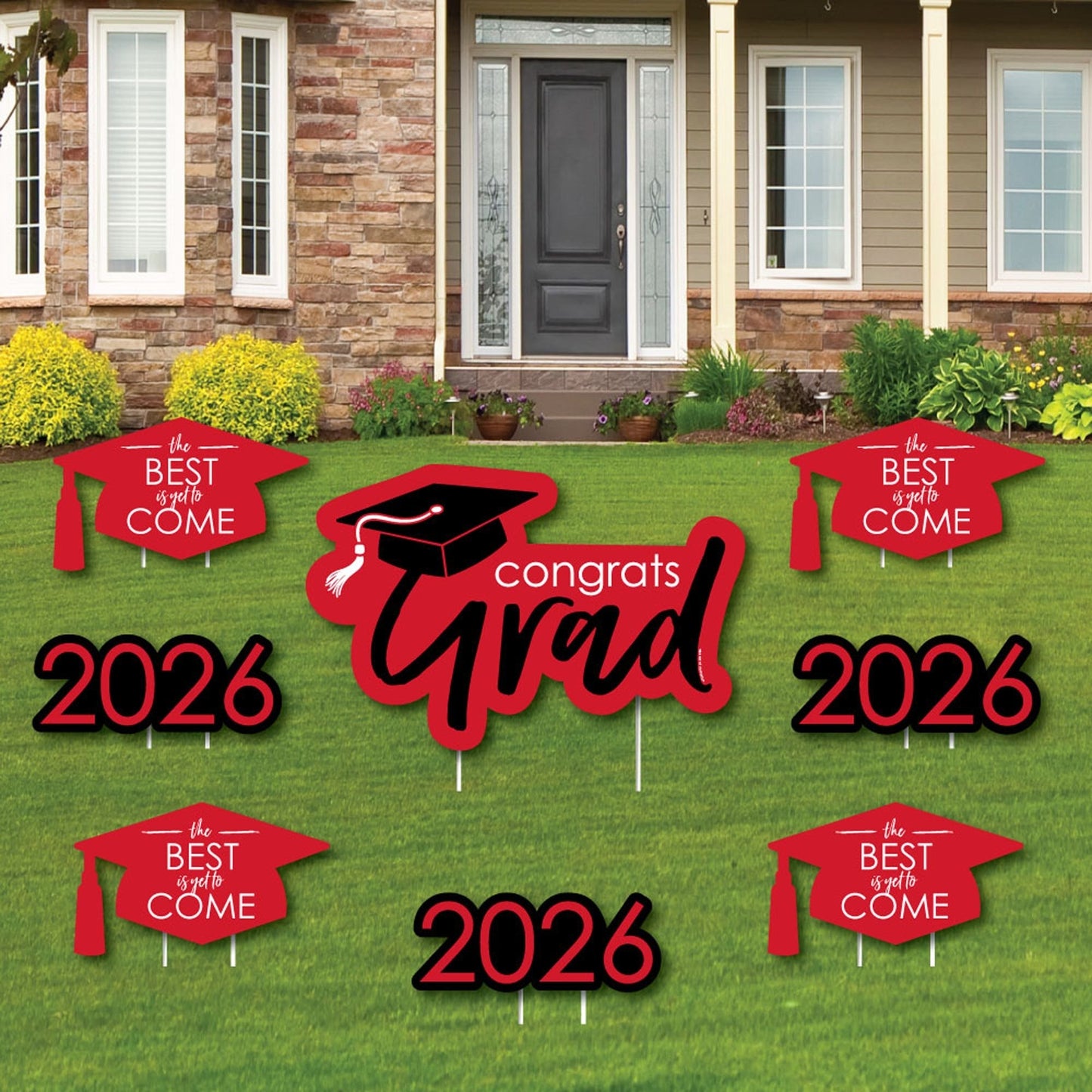 Red Grad - Best is Yet to Come - Yard Sign & Outdoor Lawn Decorations - 2026 Graduation Party Yard Signs - Set of 8