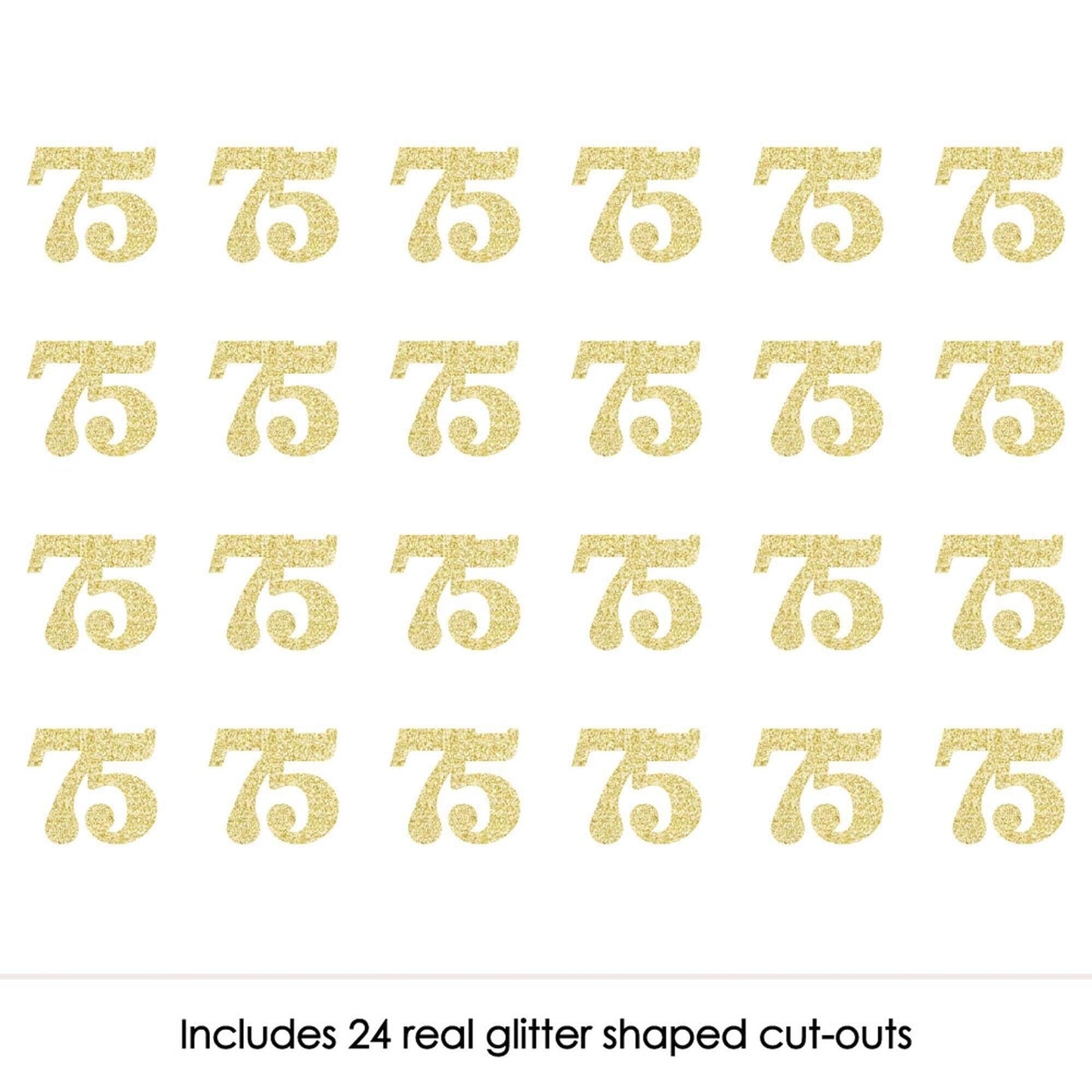 Gold Glitter 75 - No-Mess Real Gold Glitter Cut-Out Numbers - 75th Birthday Party Confetti - Set of 24