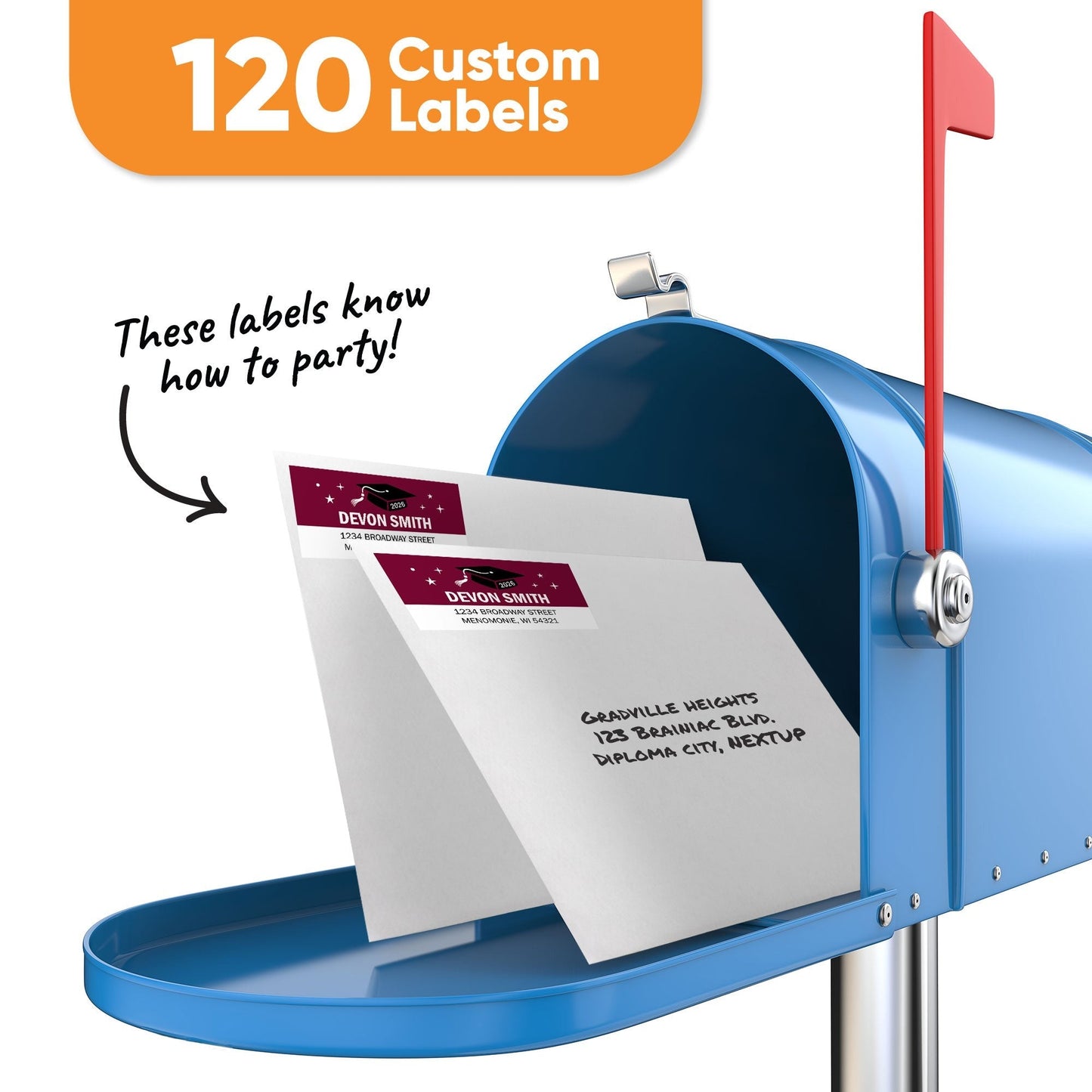Custom Text Maroon Graduation Return Address Labels - 120 Ct