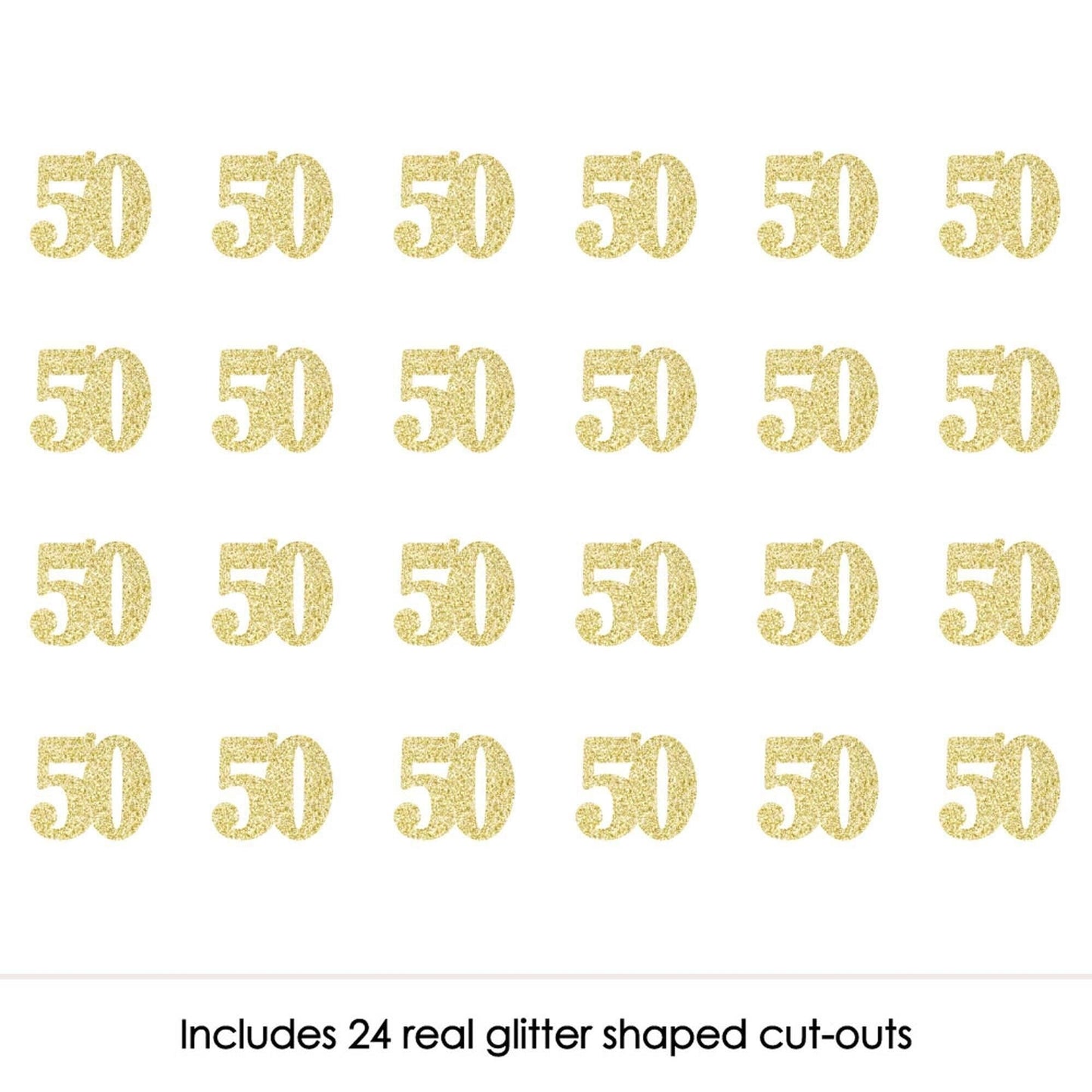 Gold Glitter 50 - No-Mess Real Gold Glitter Cut-Out Numbers - 50th Birthday Party Confetti - Set of 24