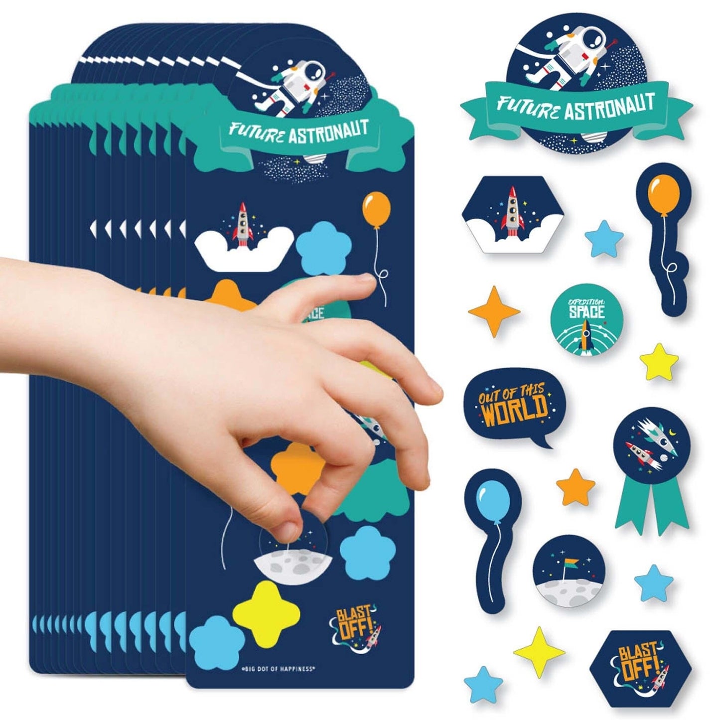 Blast Off to Outer Space - Rocket Ship Birthday Party Favor Kids Stickers - 16 Sheets - 256 Stickers