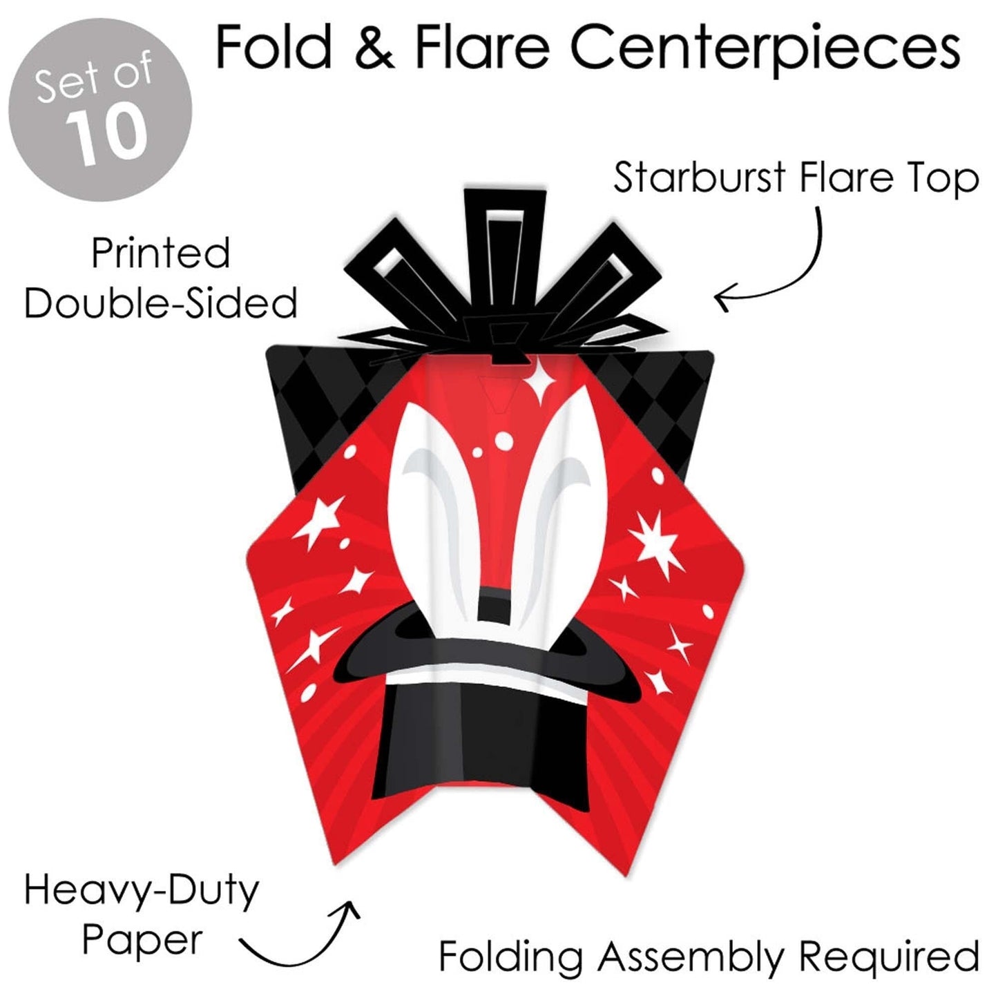 Ta-Da, Magic Show - Table Decorations - Magical Birthday Party Fold and Flare Centerpieces - 10 Count