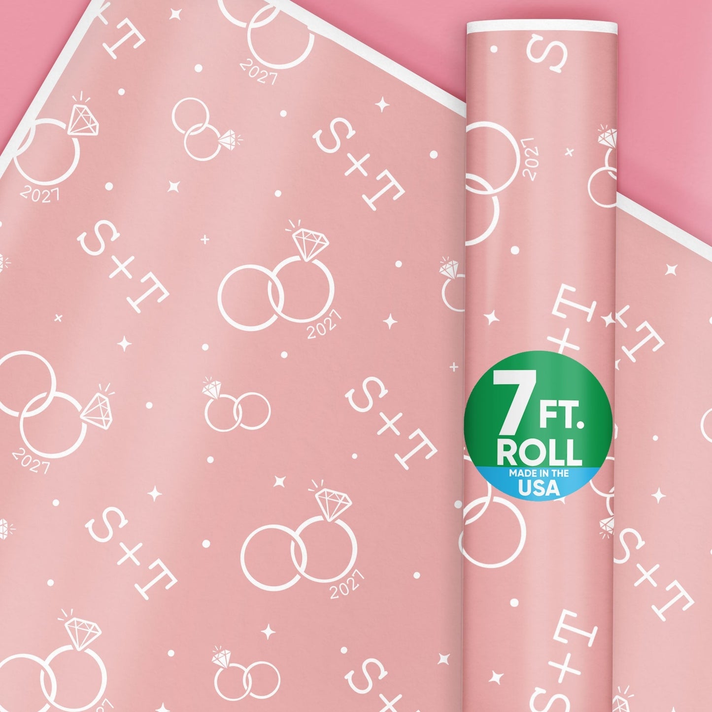 Custom Text Wrapping Paper - Pink Wedding Rings