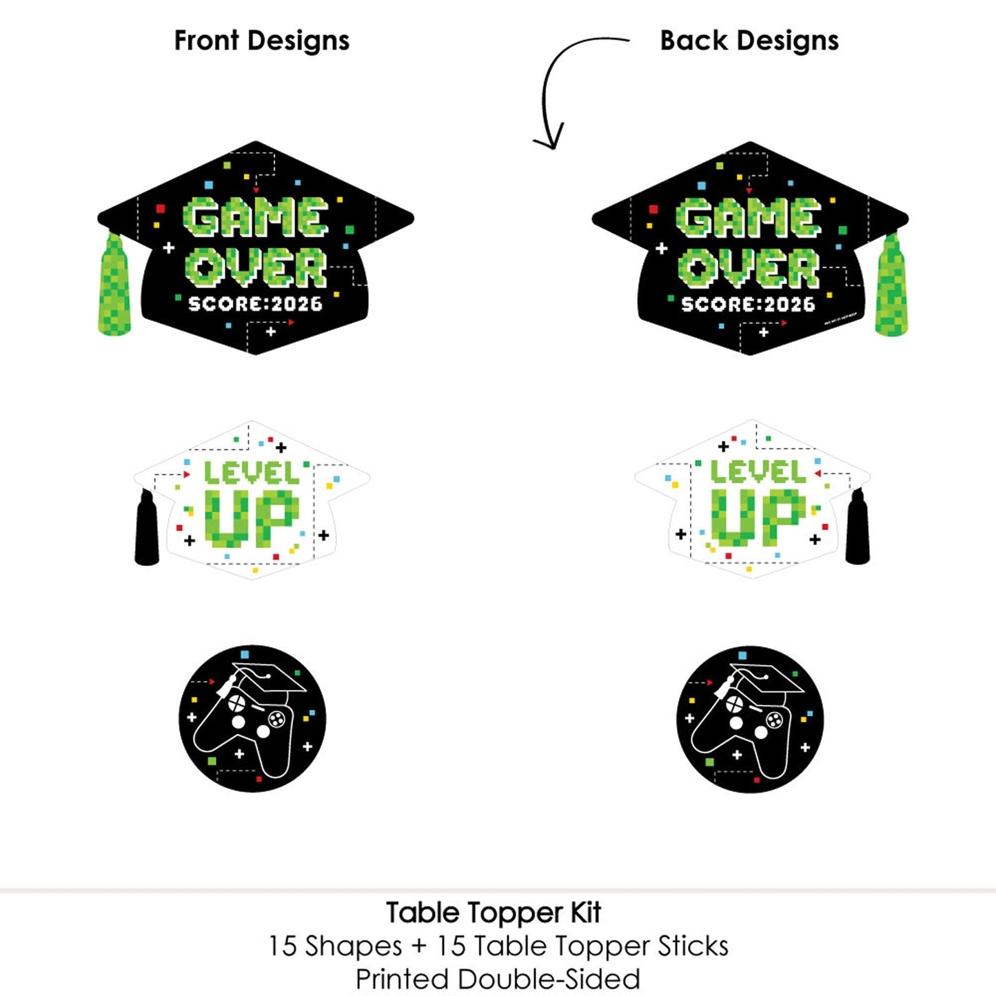 Game Over - Video Game Graduation Party Centerpiece Sticks - Table Toppers - Set of 15