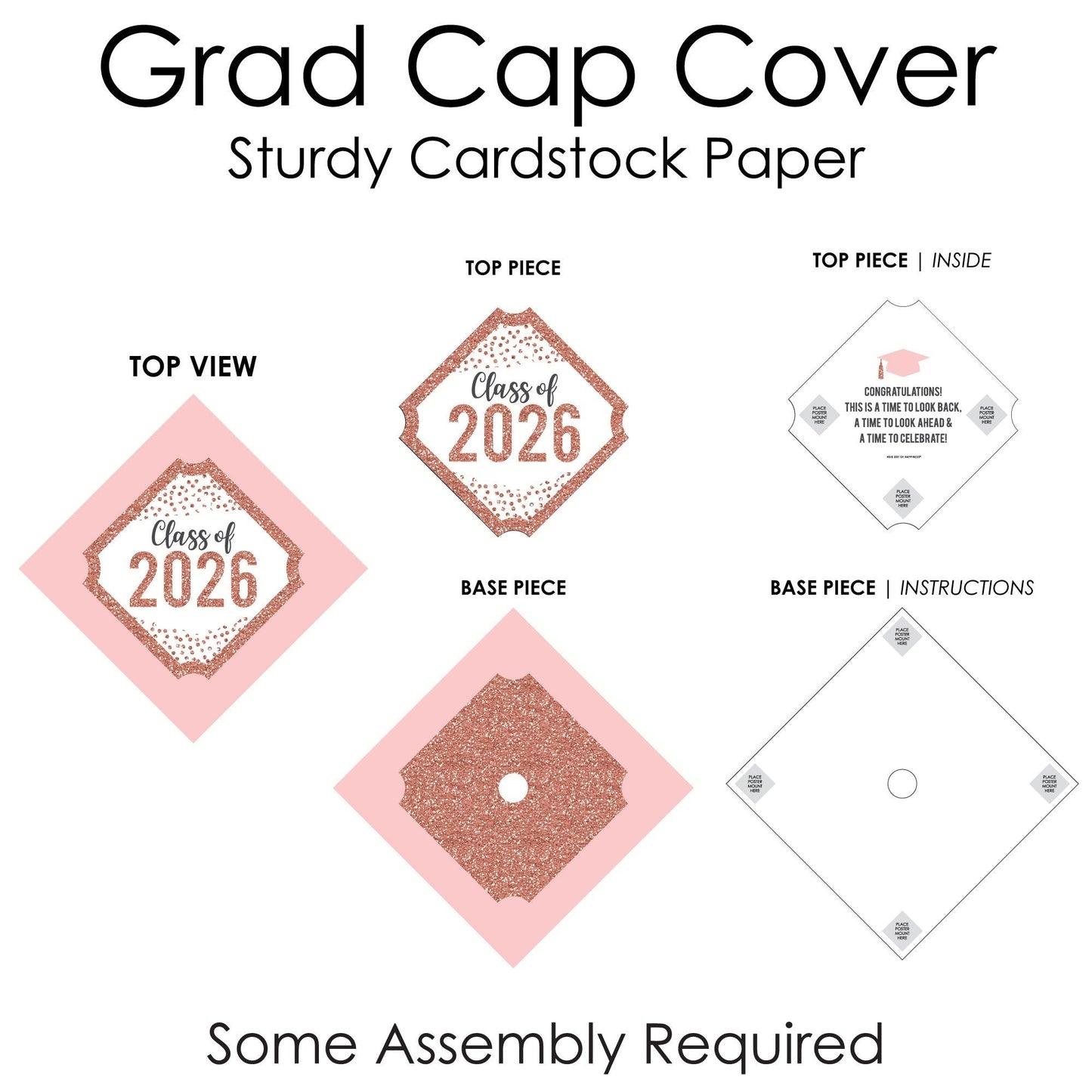 Rose Gold Grad - 2026 Graduation Cap Decorations Kit - Grad Cap Cover