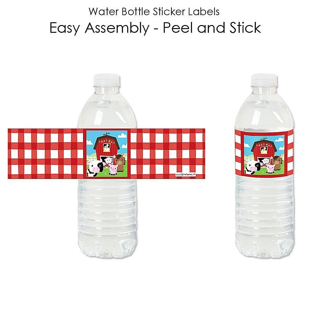 Farm Animals - Barnyard Baby Shower or Birthday Party Water Bottle Sticker Labels - Set of 20
