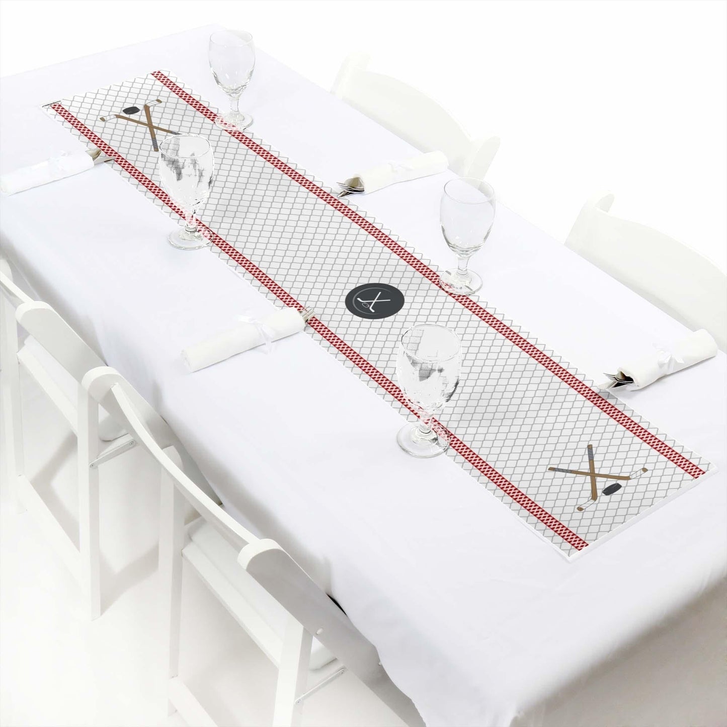 Shoots & Scores! - Hockey - Petite Baby Shower or Birthday Party Paper Table Runner - 12" x 60"
