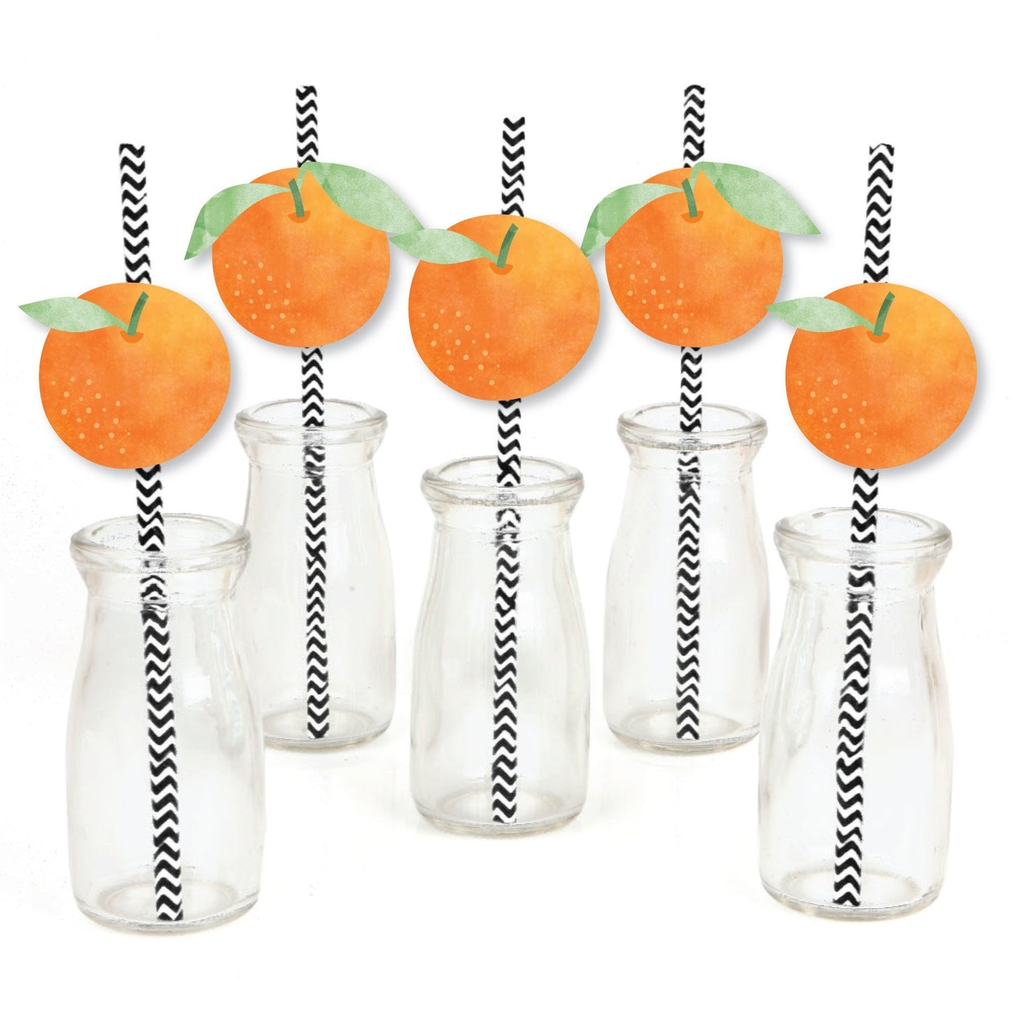 Little Clementine - Paper Straw Decor - Orange Citrus Baby Shower or Birthday Party Striped Decorative Straws - Set of 24