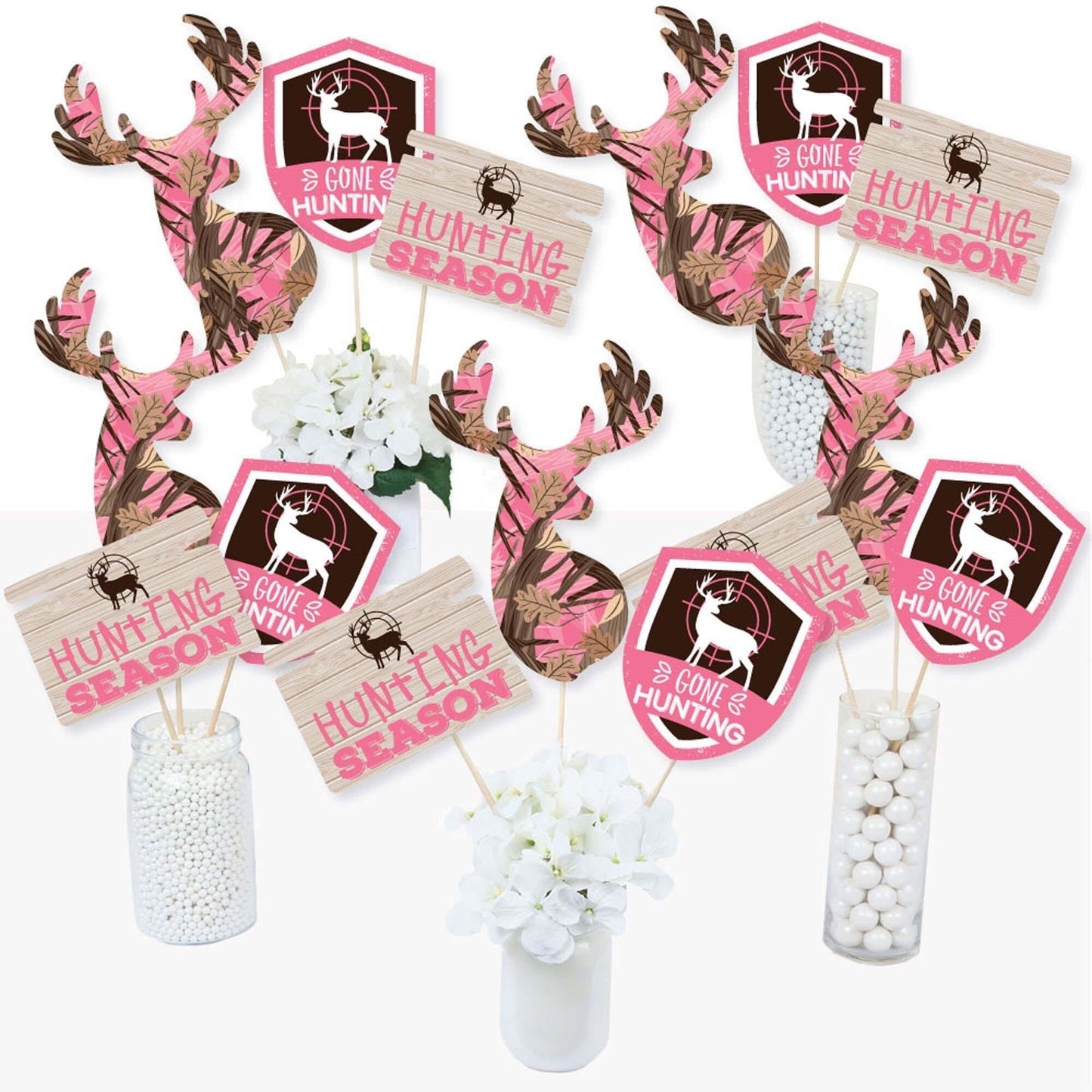 Gone Hunting - Deer Hunting Camo Party Centerpiece Sticks - Table Toppers - Set of 15