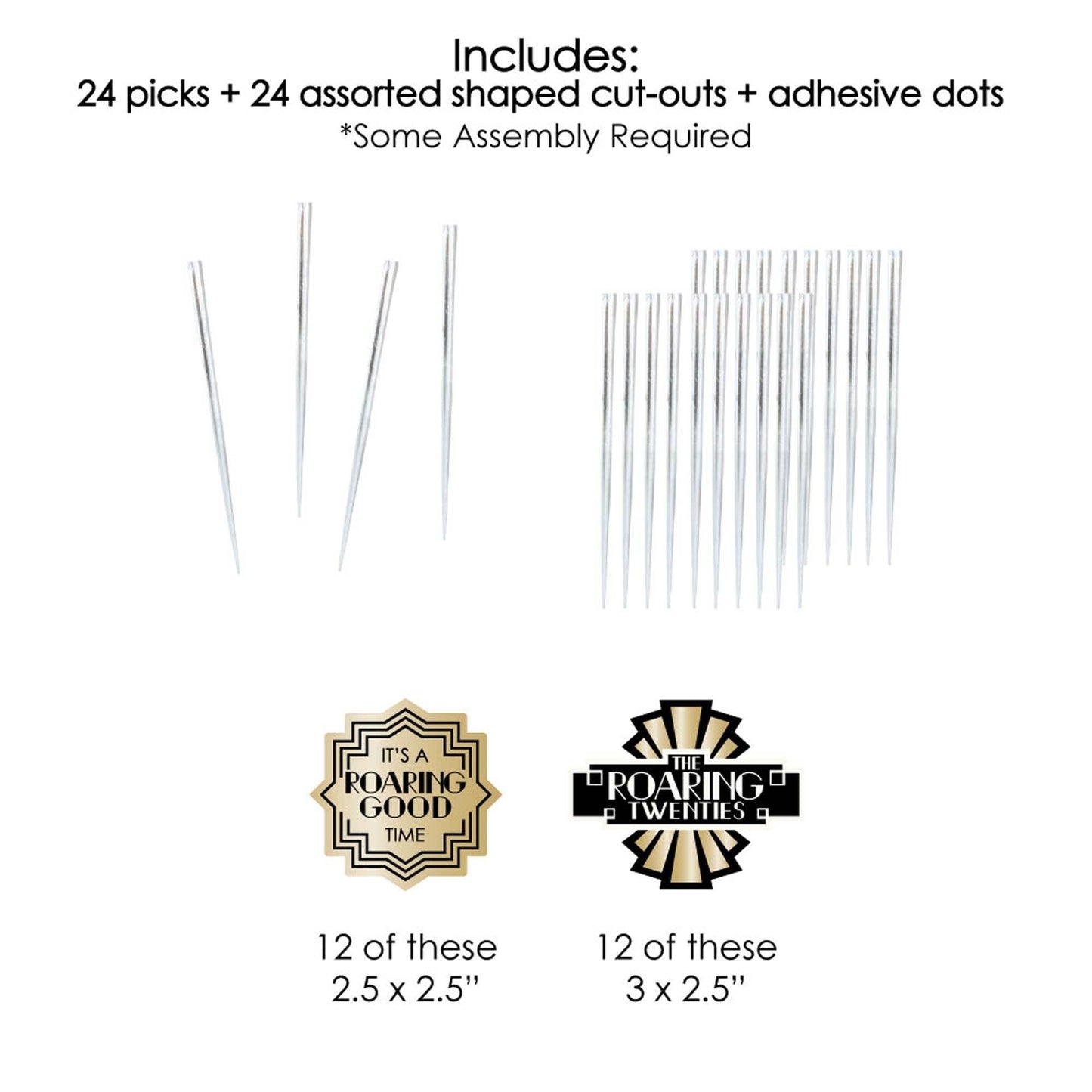 Roaring 20's - Dessert Cupcake Toppers - 1920s Art Deco Jazz Party Clear Treat Picks - Set of 24
