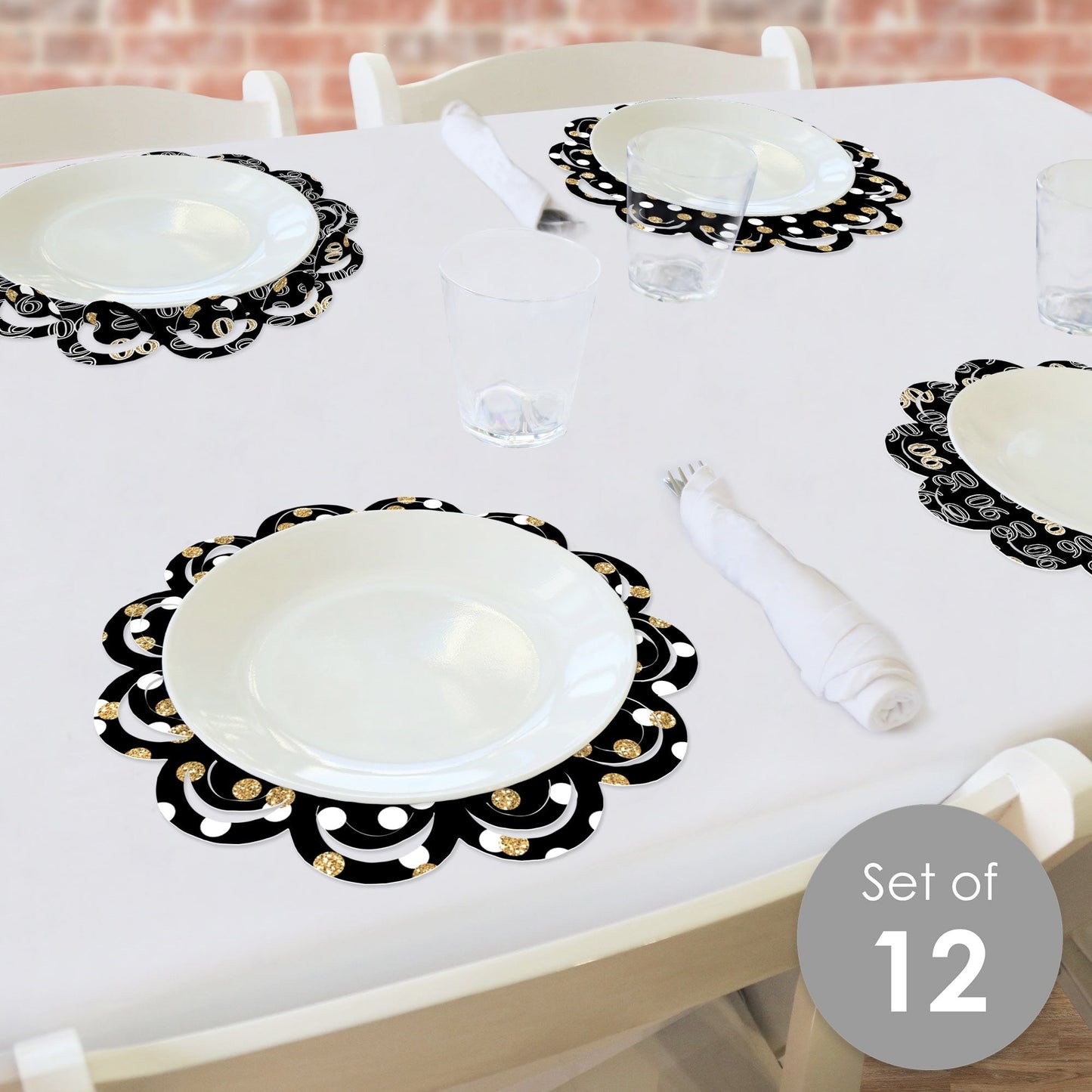 Adult 90th Birthday - Gold - Birthday Party Round Table Decorations - Paper Chargers - Place Setting For 12