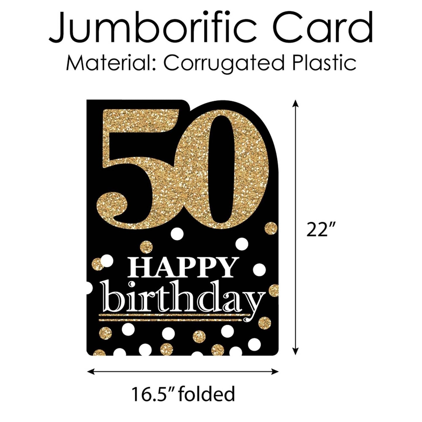 Adult 50th Birthday - Gold - Happy Birthday Giant Greeting Card - Big Shaped Jumborific Card - 16.5 x 22 inches