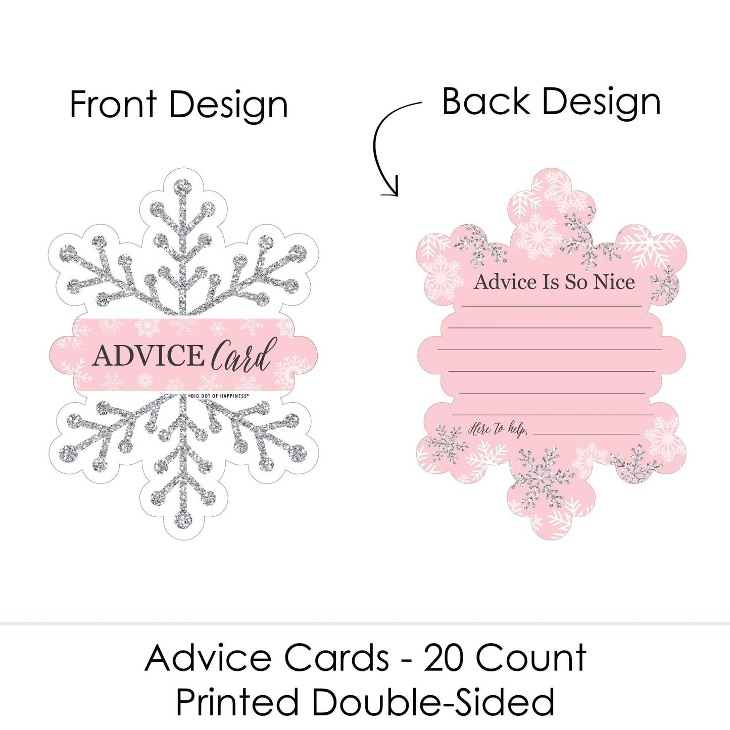 Pink Winter Wonderland - Wish Card Holiday Snowflake Birthday Party and Baby Shower Activities - Shaped Advice Cards Game - Set of 20