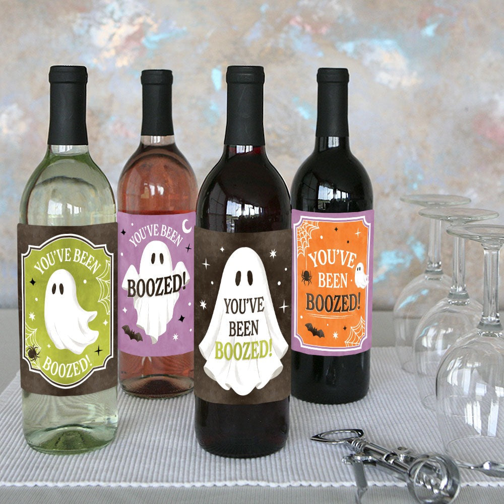 Ghostly You've Been Booed - Wine Bottle Stickers - 4 Ct