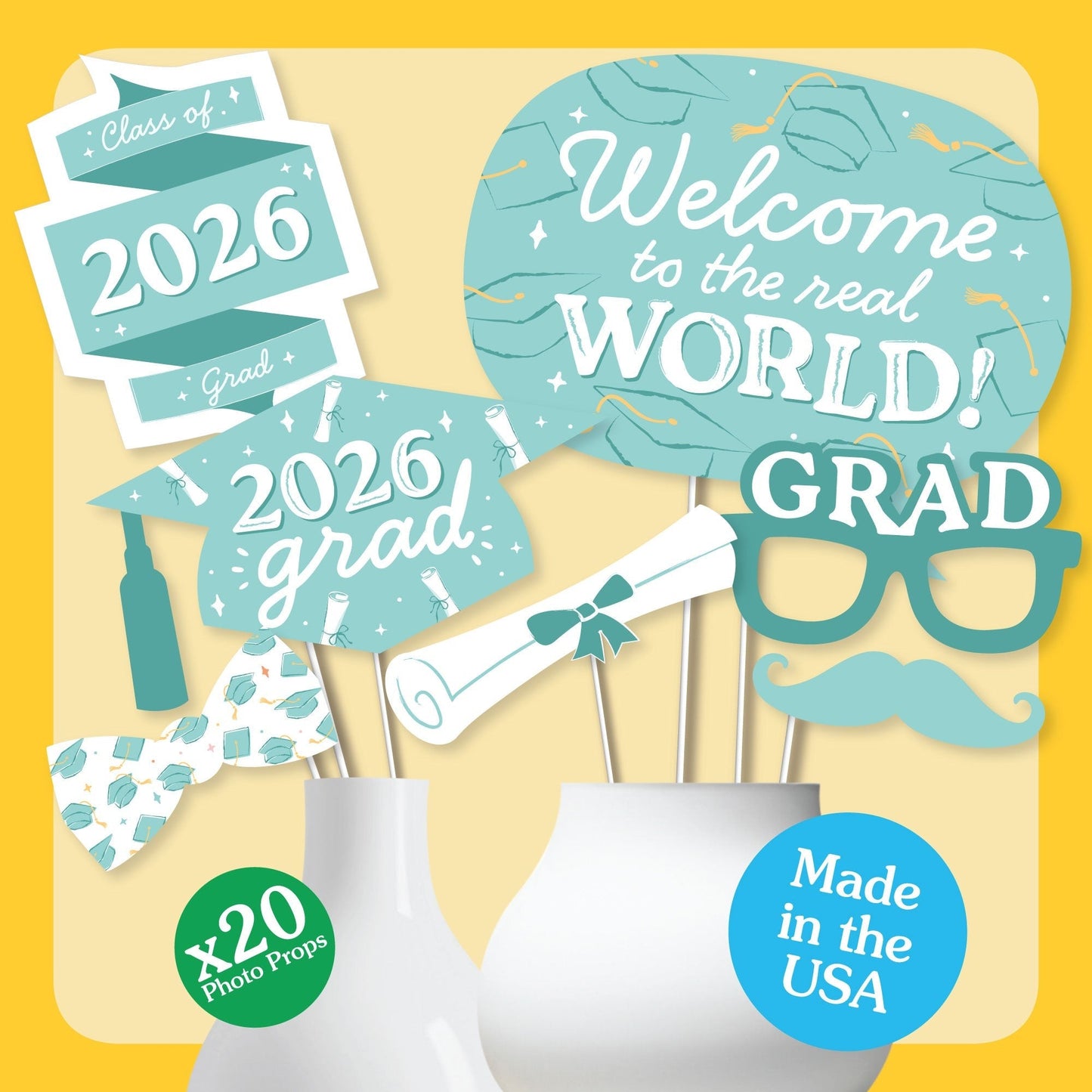 Pastel Grad - 2026 Graduation Party Photo Booth Props Kit - 20 Count