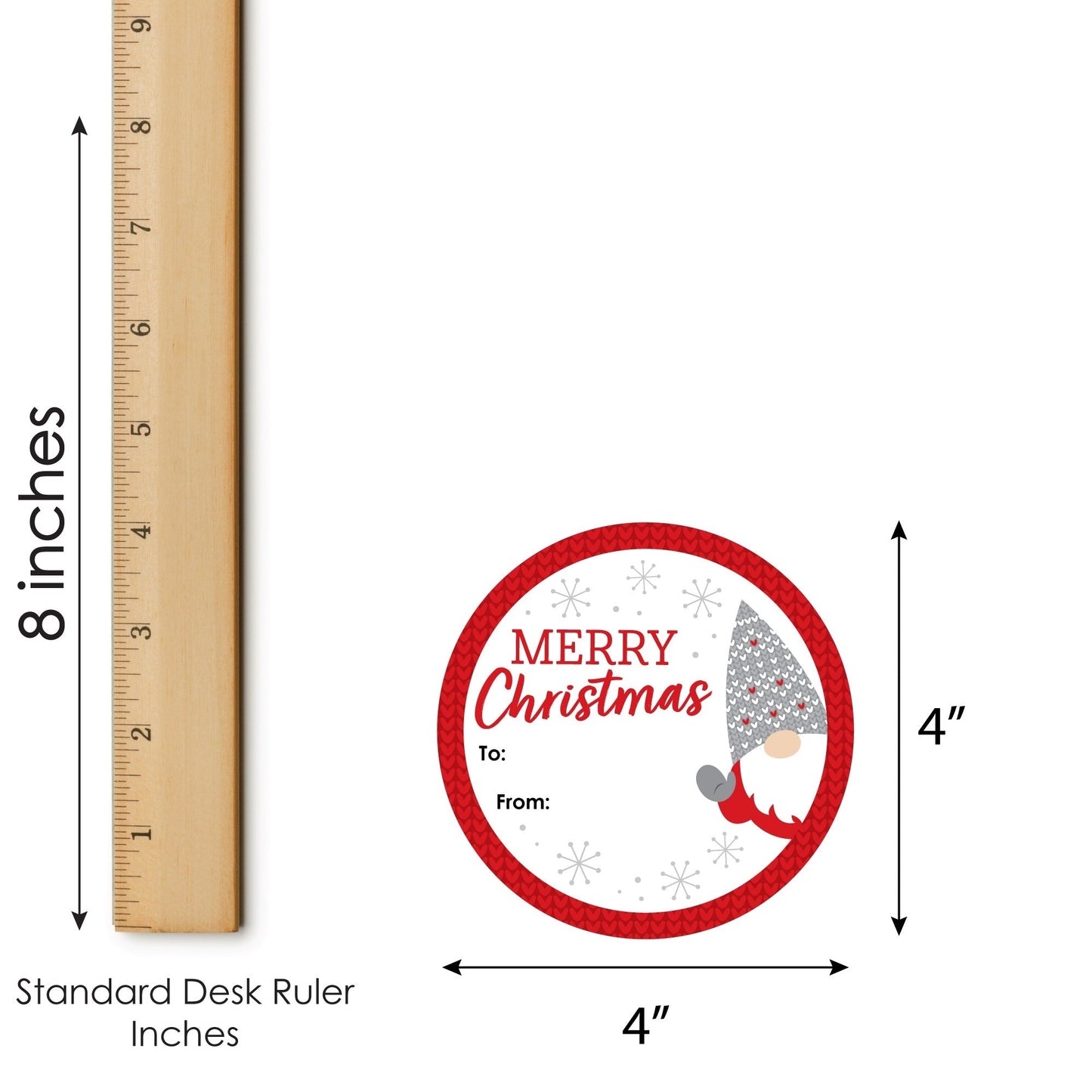 Christmas Gnomes - Round Holiday Party To and From Gift Tags - Large Stickers - Set of 8