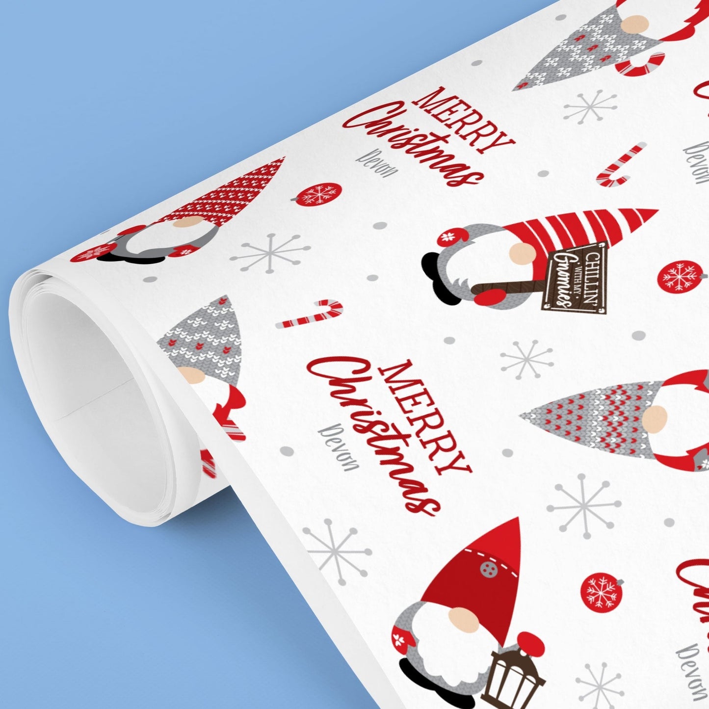 Custom Text Wrapping Paper - Christmas Gnomes