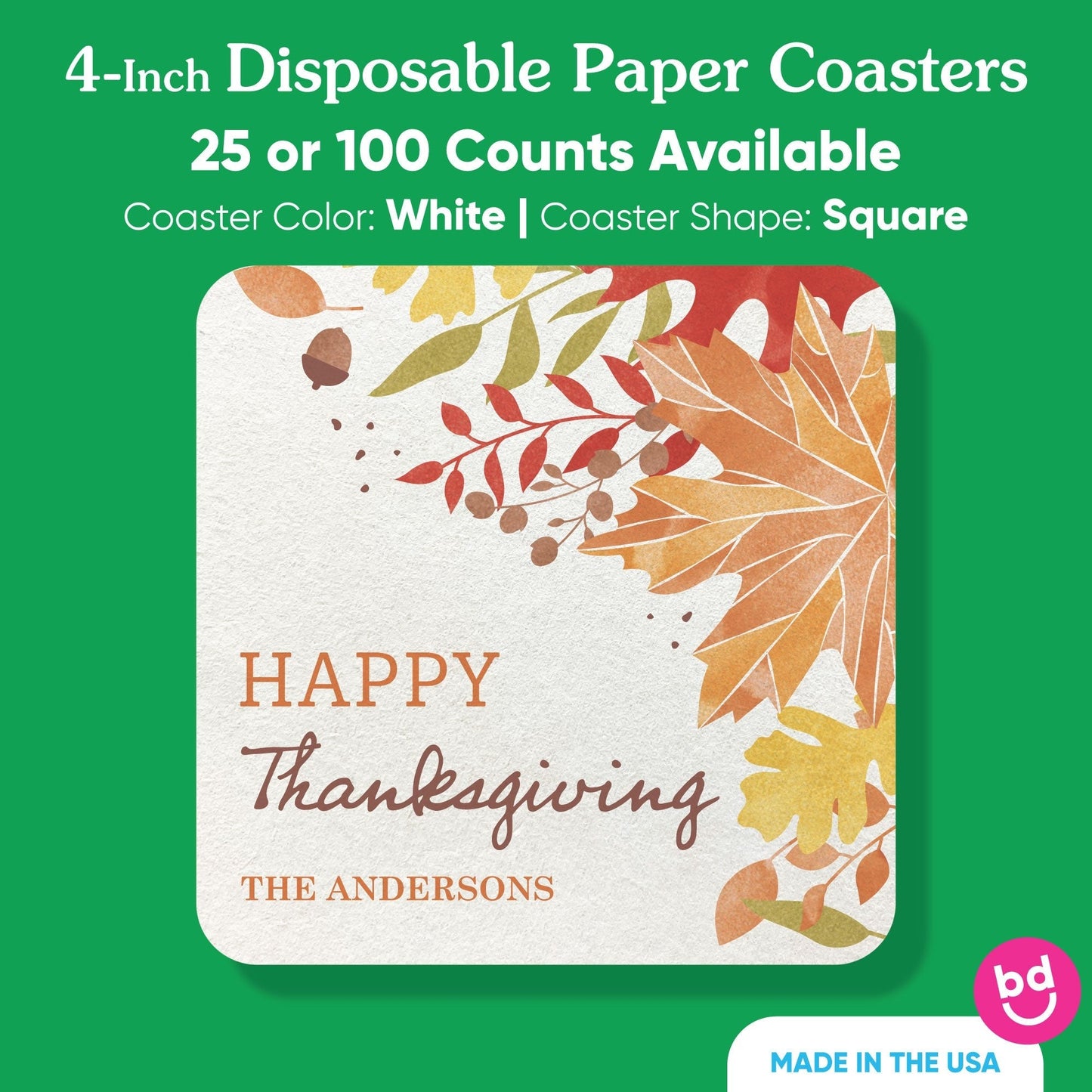 Custom Text Drink Coasters - Fall Foliage - 25 Ct
