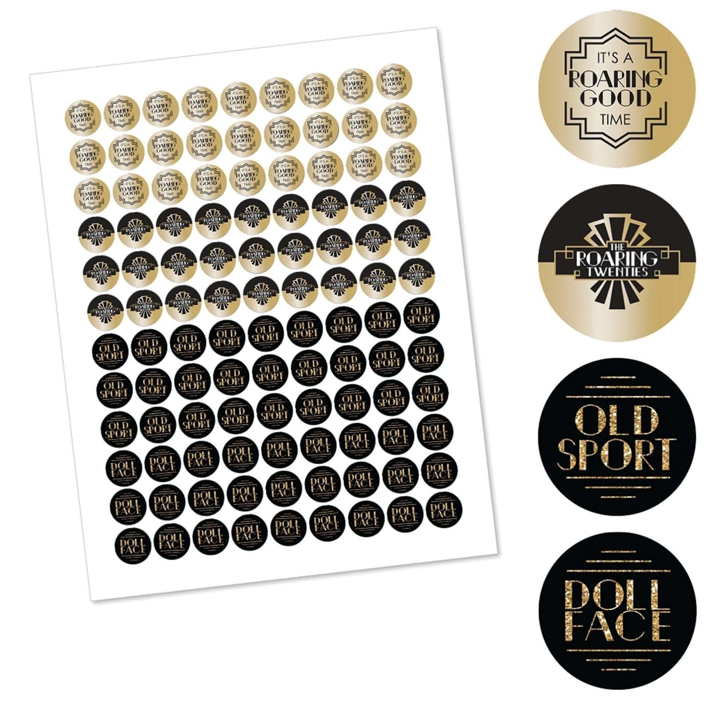 Roaring 20's - Round Candy Labels 1920s Art Deco Jazz Party Favors - Fits Hershey's Kisses - 108 ct