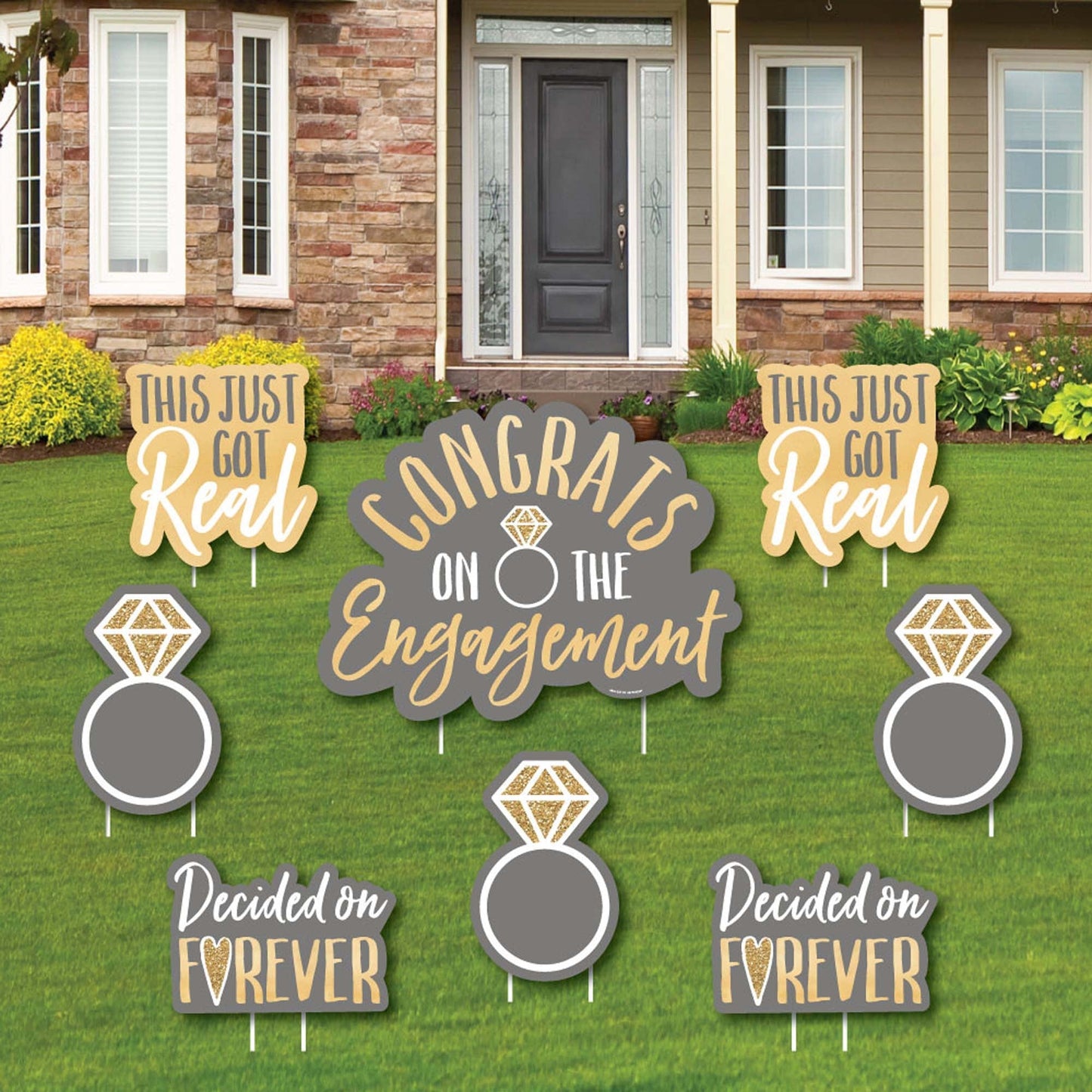 Congrats On The Engagement - Yard Sign and Outdoor Lawn Decorations - Engagement Party Yard Signs - Set of 8