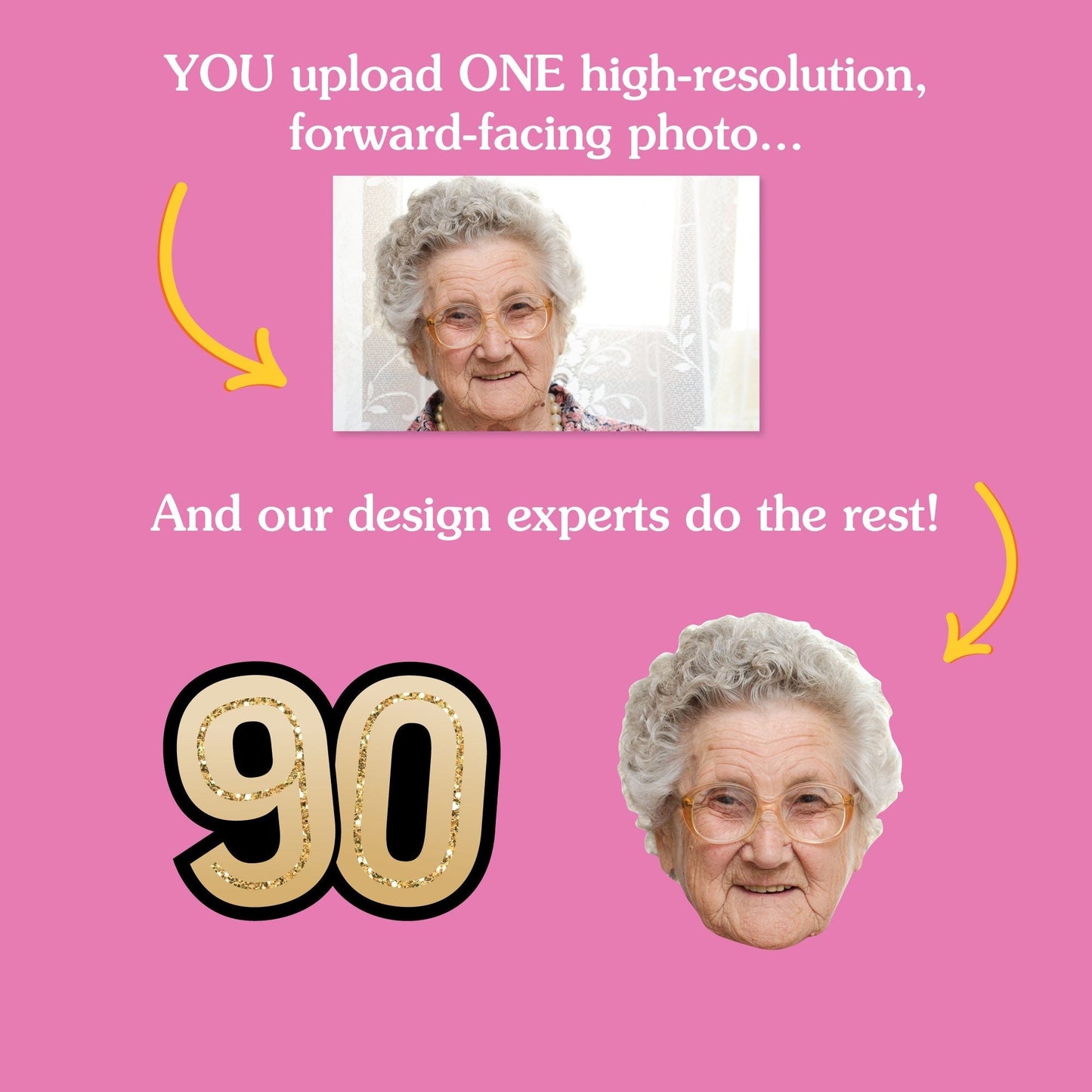 Custom 90th Birthday Face Cutout Straw Decor - 24 Ct