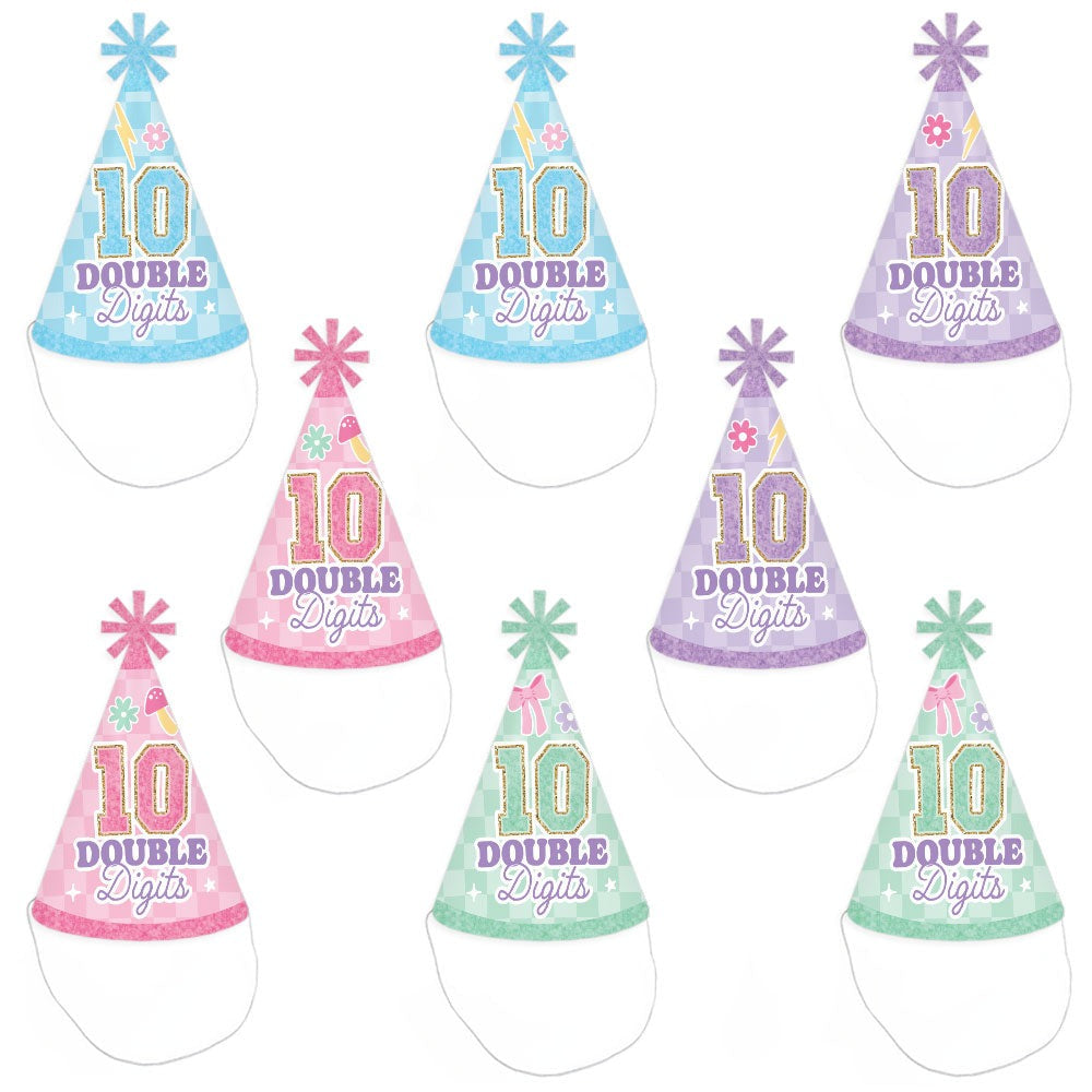 Preppy 10th Birthday Girl Cone Hat - 8 Ct