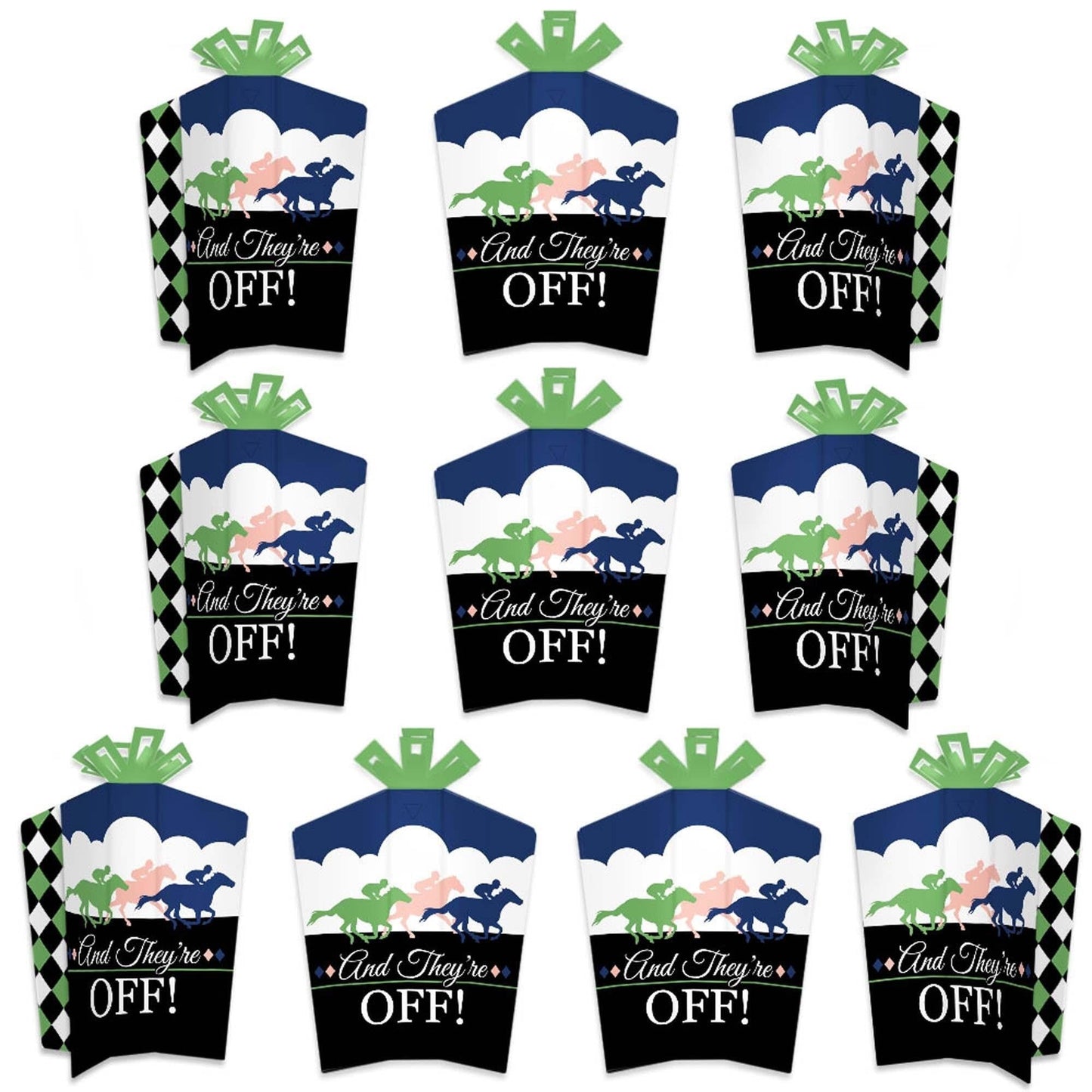 Kentucky Horse Derby - Table Decorations - Horse Race Party Fold and Flare Centerpieces - 10 Count