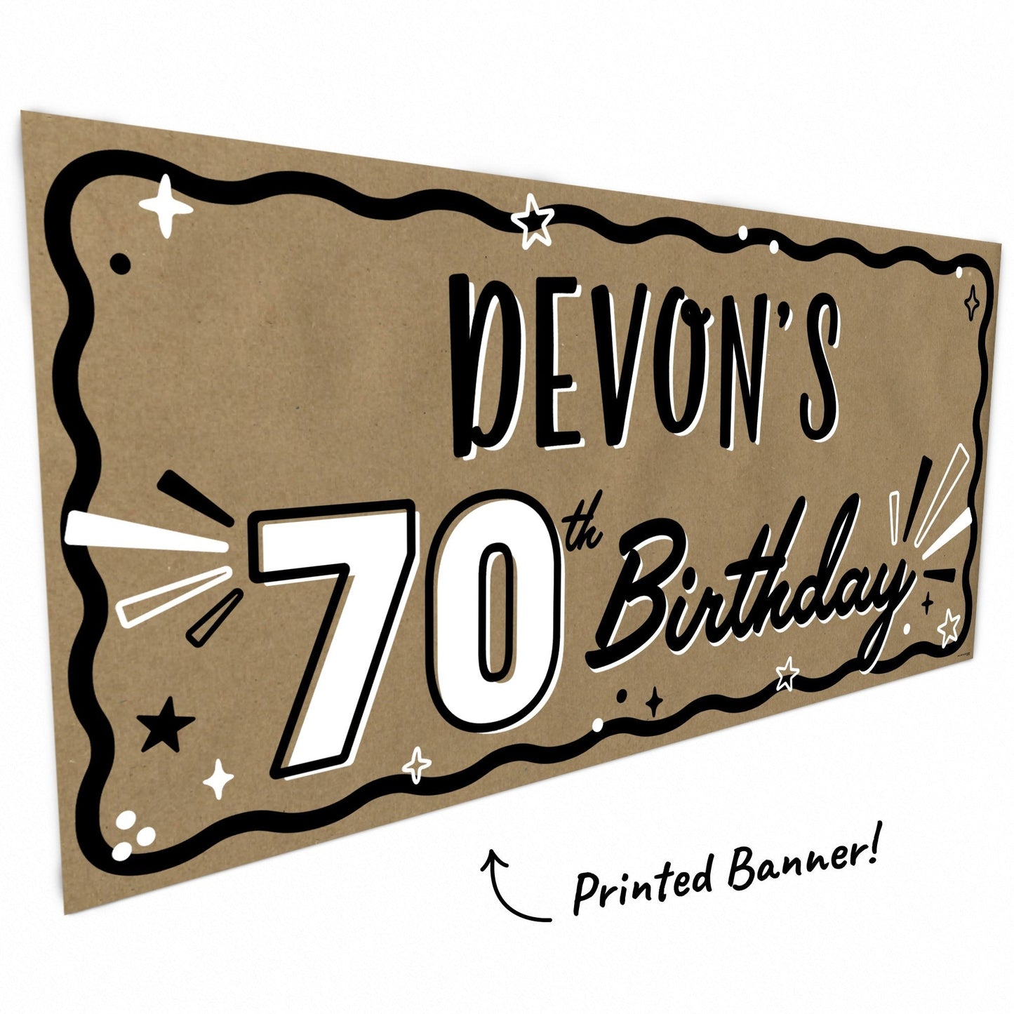 Custom Text 70th Birthday Kraft Banner