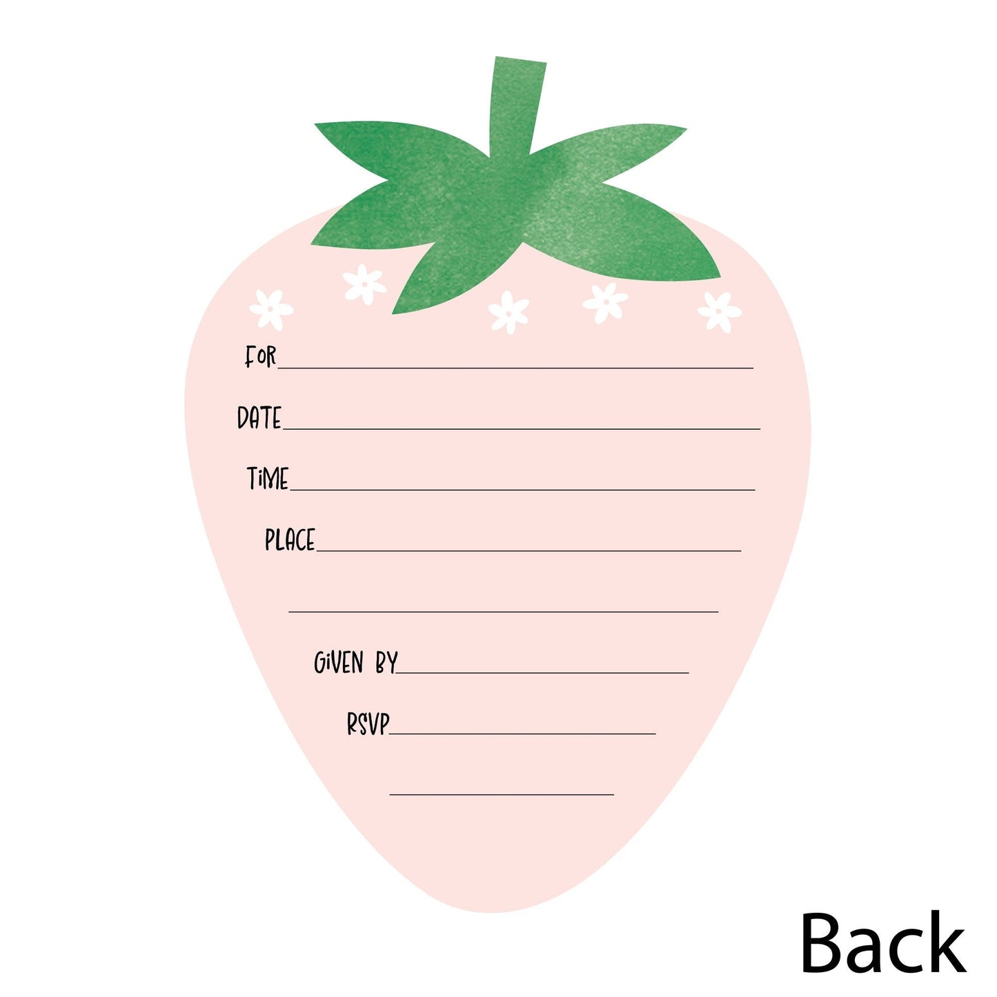 Berry Sweet Strawberry - Shaped Fill-In Invitations - Fruit Themed Birthday Party or Baby Shower Invitation Cards with Envelopes - Set of 12